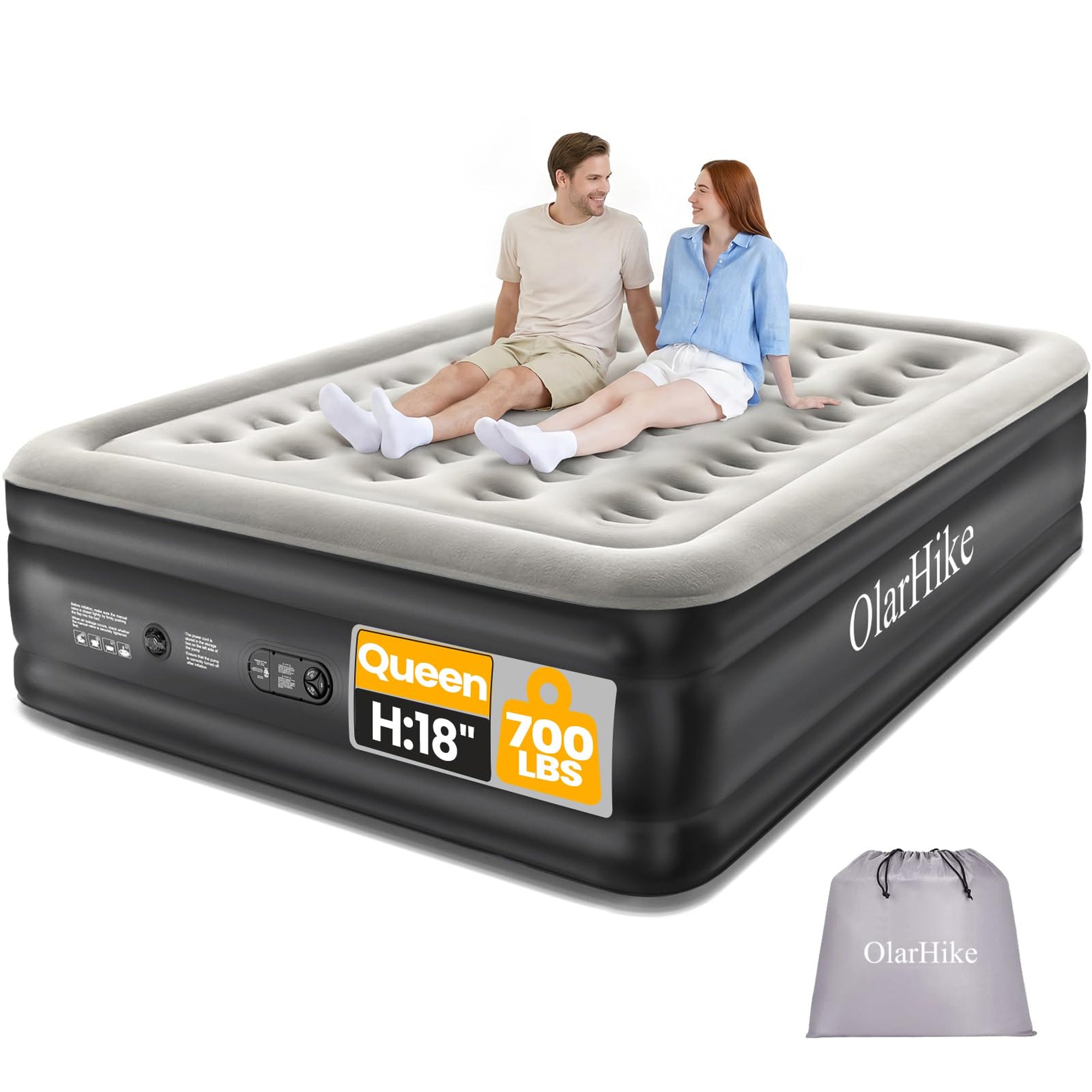 OlarHike Air Mattress Queen Size with Built In Pump, 18 Inch Inflatable Blow Up Bed for Camping Guest Home, 700 Lbs Weight Capacity-zoom-4