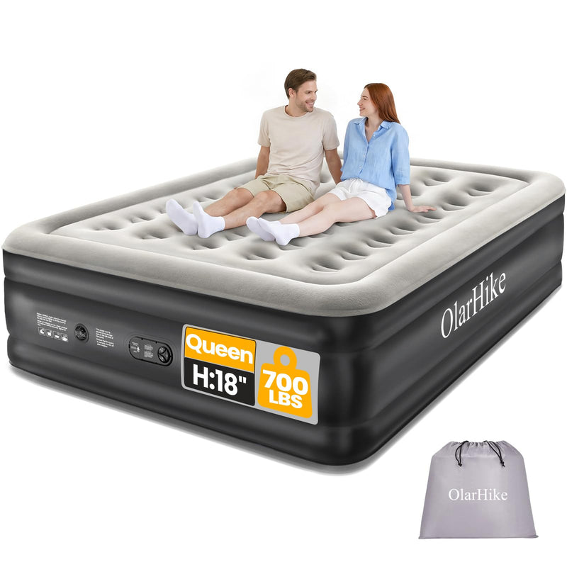 OlarHike Air Mattress Queen Size with Built In Pump, 18 Inch Inflatable Blow Up Bed for Camping Guest Home, 700 Lbs Weight Capacity-zoom-