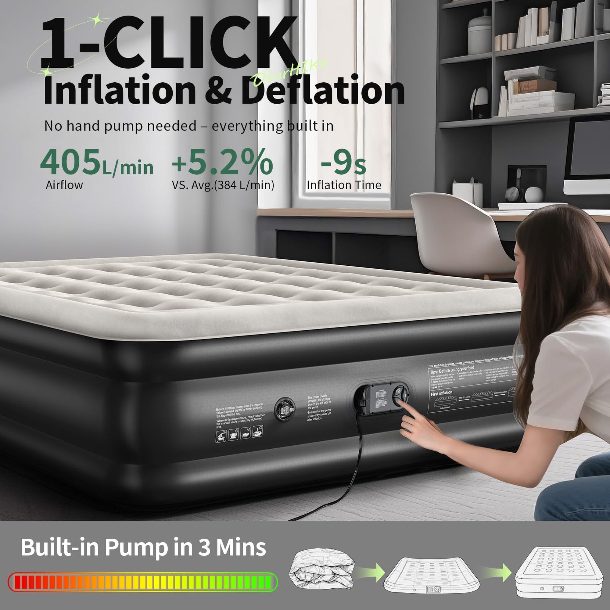 OlarHike Air Mattress Queen Size with Built In Pump, 18 Inch Inflatable Blow Up Bed for Camping Guest Home, 700 Lbs Weight Capacity-zoom-2