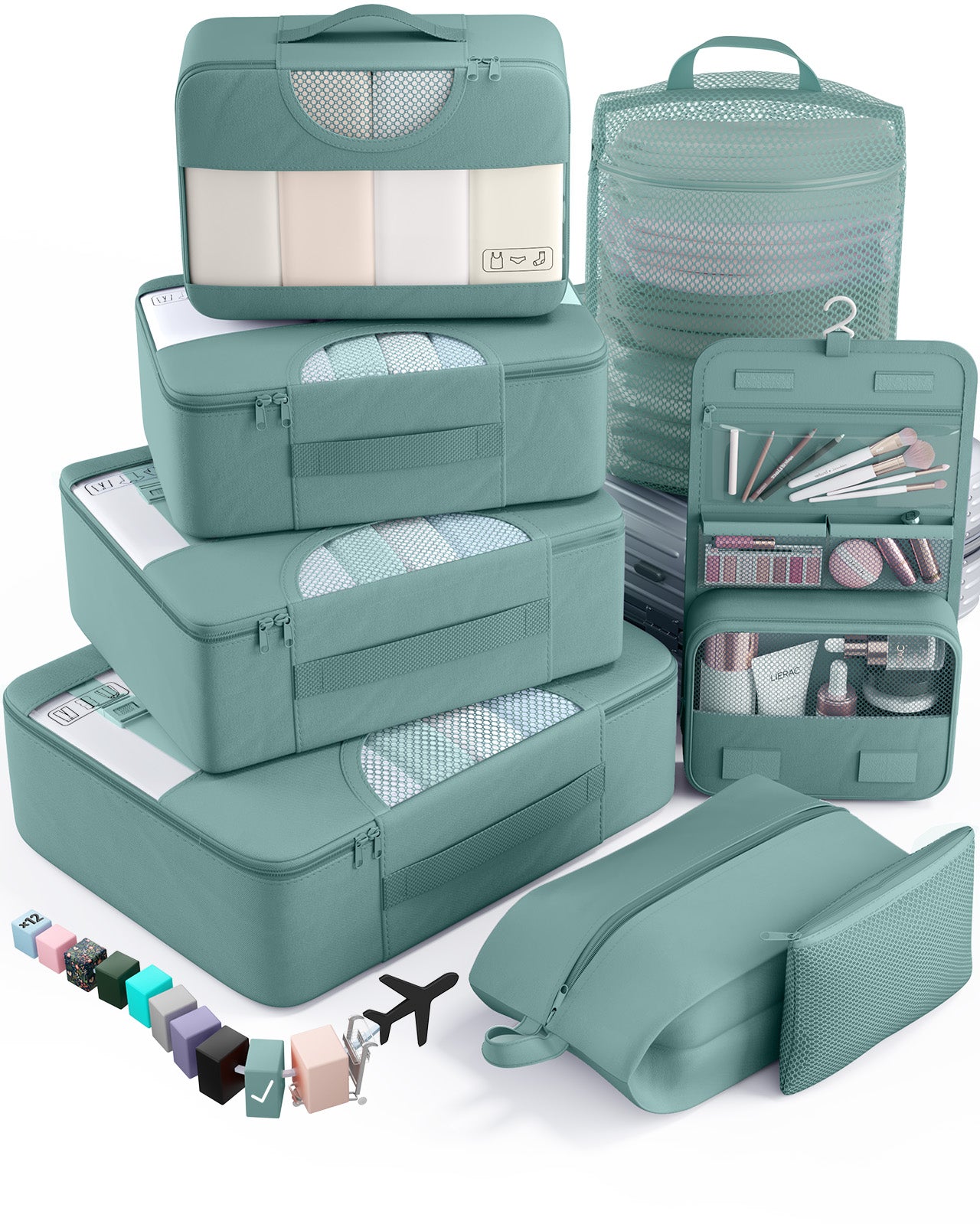 Veken 8 Set Packing Cubes for Travel Essentials, Suitcase Organizer Bags in 4 Sizes, Carry-On Luggage Accessories with Large Laundry & Hanging Toiletry Bag, Must-Have for Airplane, Road Trip & Camping