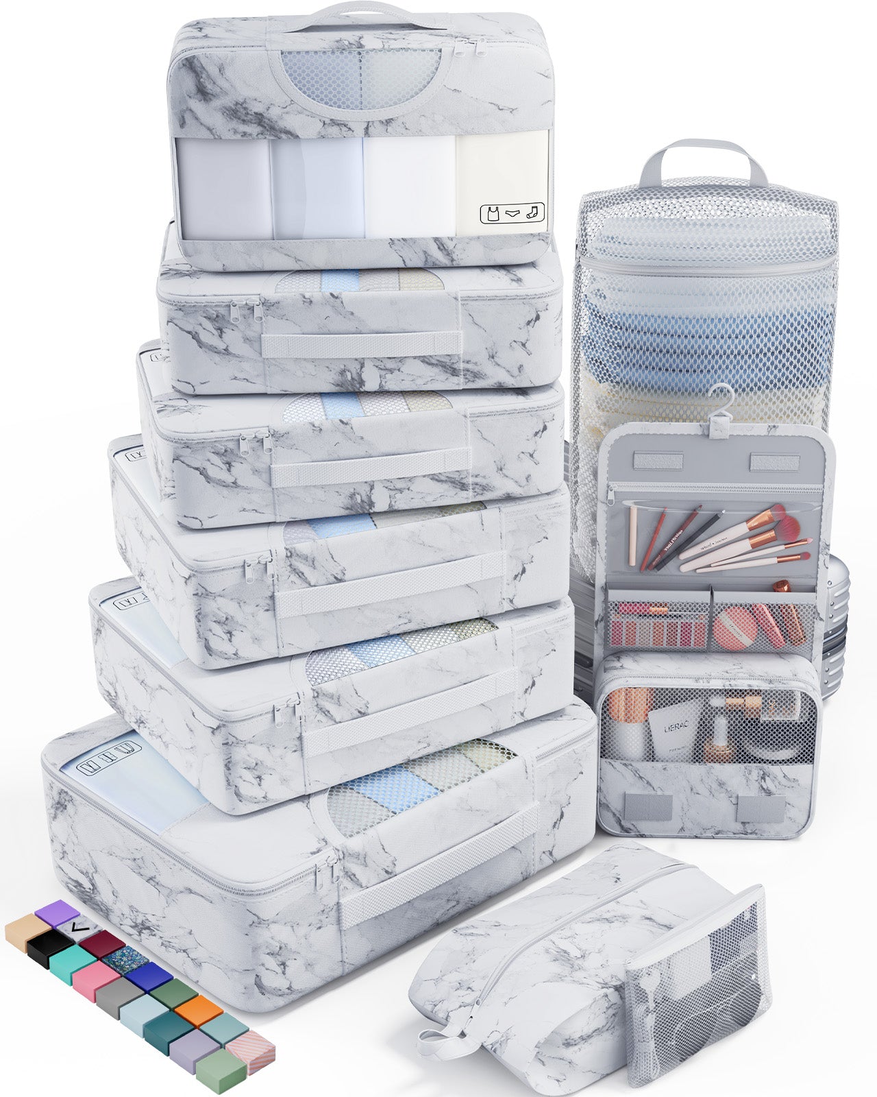 Veken 10 Set Packing Cubes for Travel Essential, Suitcase Organizer Bags in 4 Sizes, Carry-On Luggage Accessories with Large Laundry & Hanging Toiletry Bag, Must-Have for Airplane, Road Trip & Camping-zoom-1