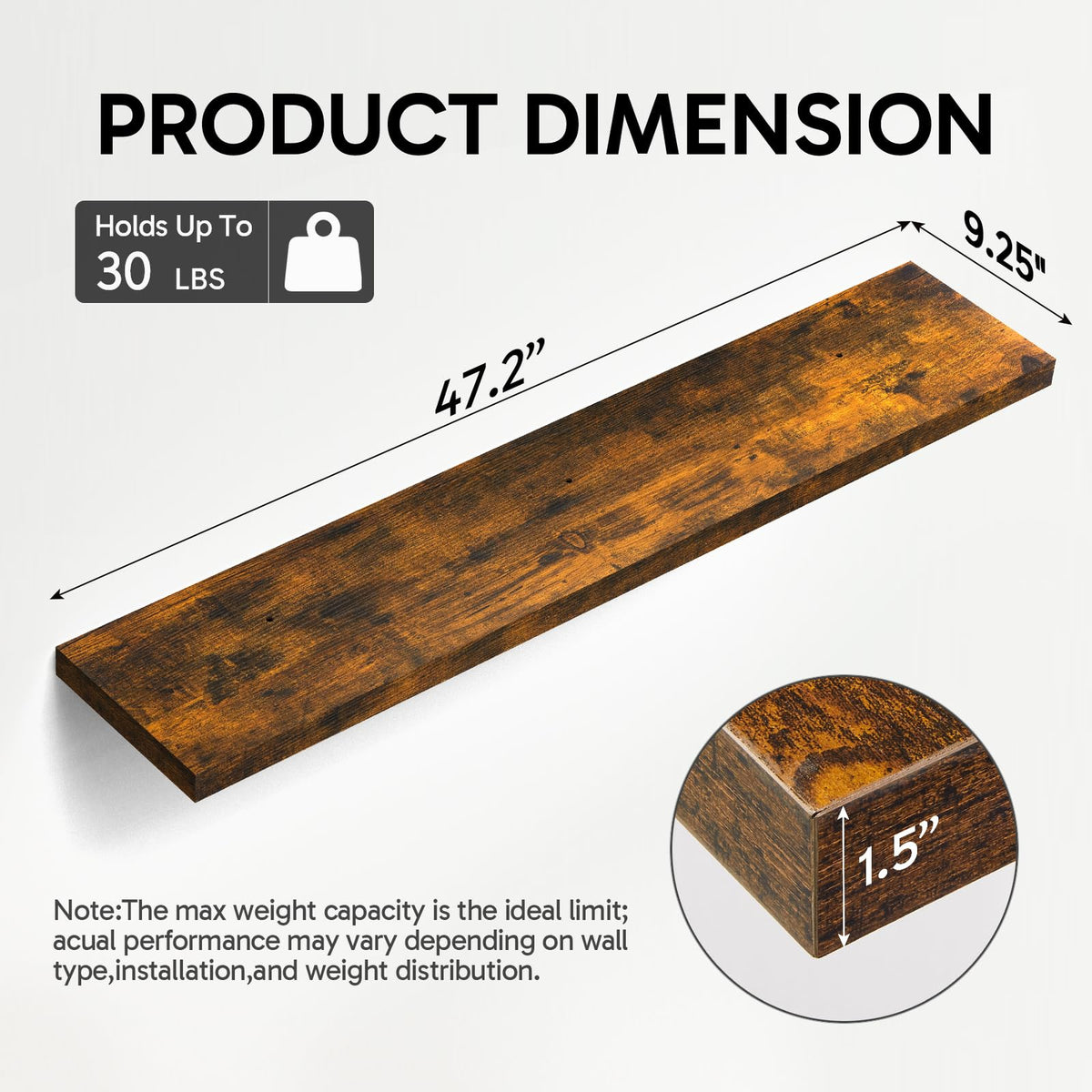 BAYKA Walnut Floating Shelves 22.5 Inch, Set of 2, Wall Mounted Wood Shelves for Bedroom Bathroom Living Room Decor, Farmhouse Display Bookshelf for Wall Storage-20