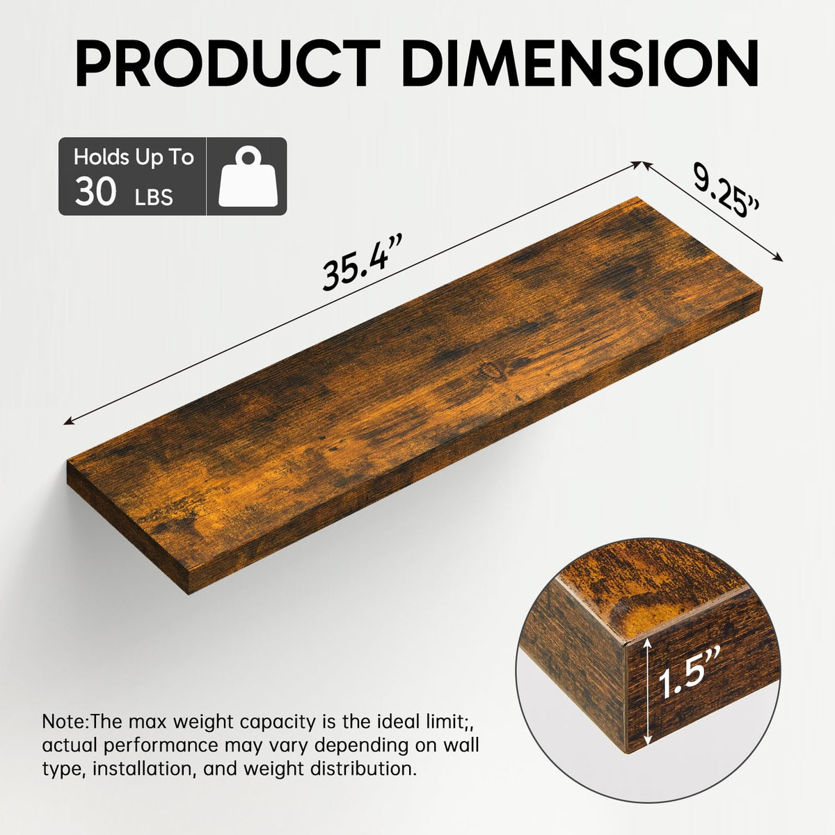 BAYKA Walnut Floating Shelves 22.5 Inch, Set of 2, Wall Mounted Wood Shelves for Bedroom Bathroom Living Room Decor, Farmhouse Display Bookshelf for Wall Storage-zoom-17