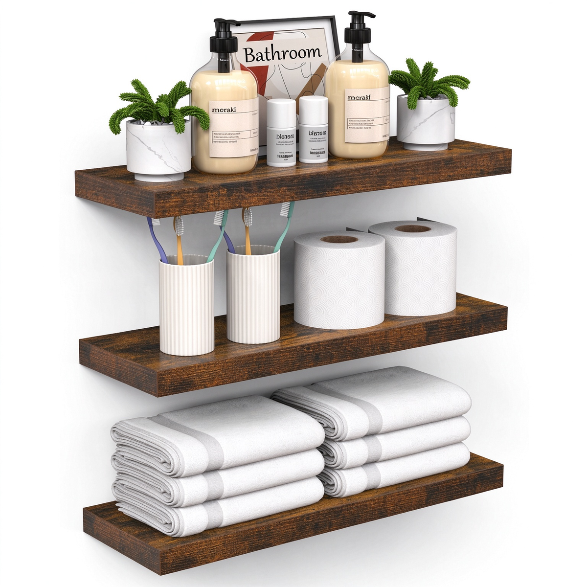 BAYKA Floating Shelves Set of 3, Wall Mounted Wooden Display Shelf Set for Bedroom, Bathroom, Living Room & Office-zoom-13