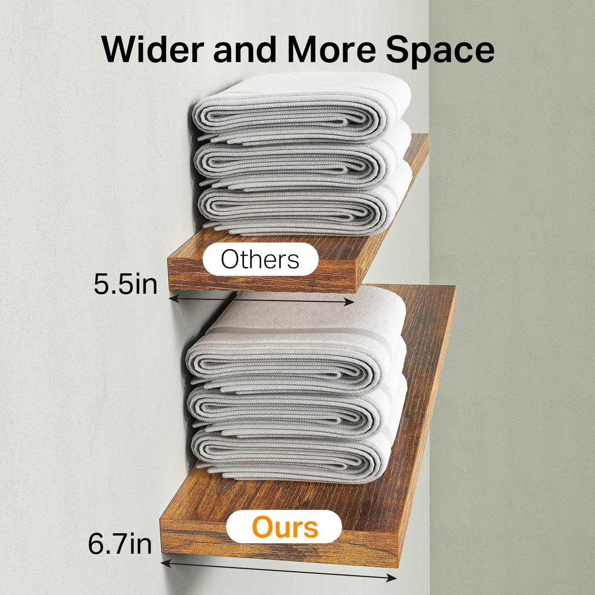 BAYKA Floating Shelves Set of 3, Wall Mounted Wooden Display Shelf Set for Bedroom, Bathroom, Living Room & Office-zoom-5
