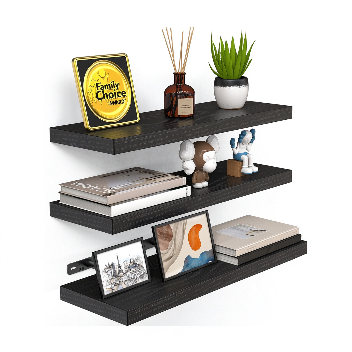 BAYKA Floating Shelves Set of 3, Wall Mounted Wooden Display Shelf Set for Bedroom, Bathroom, Living Room & Office-zoom-9