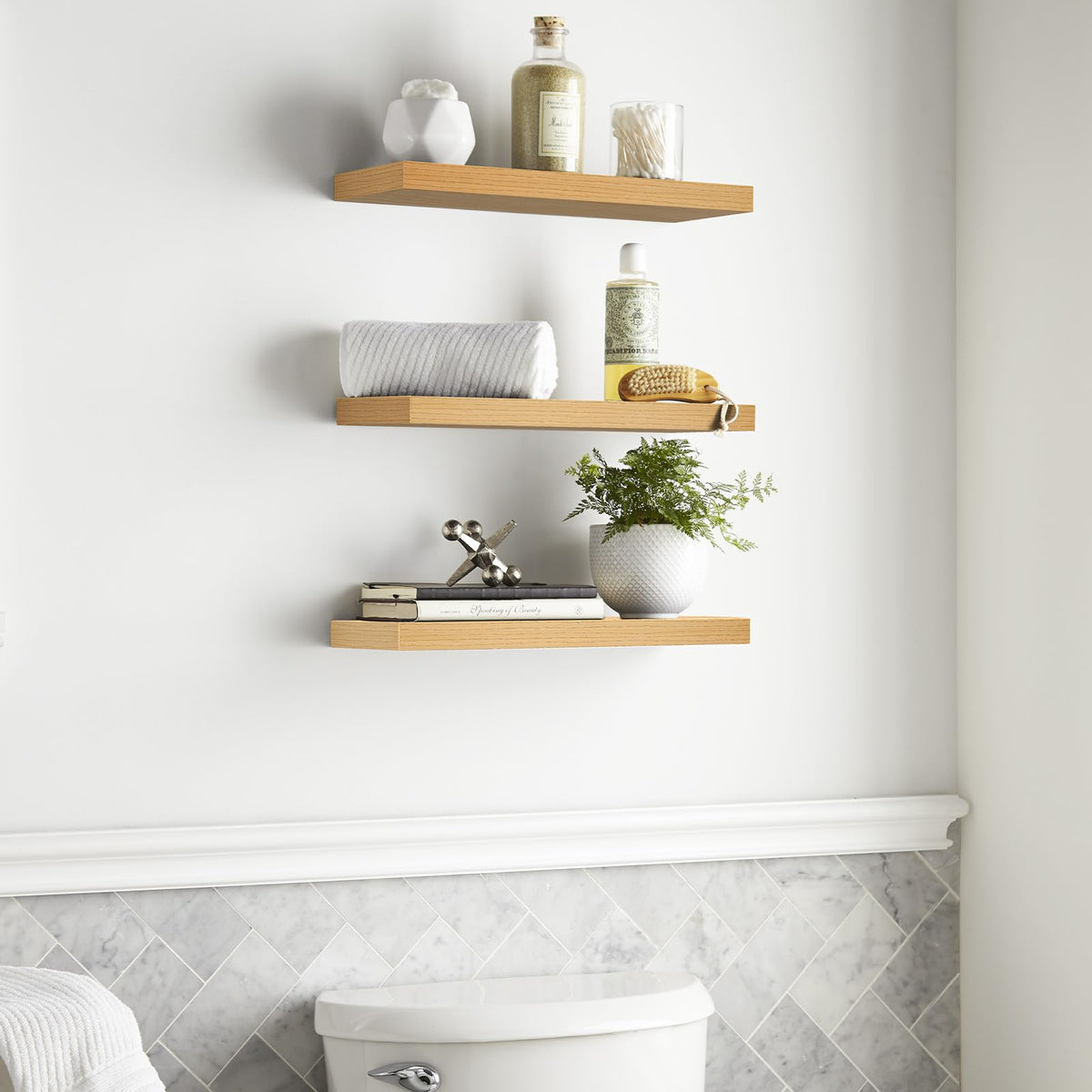 BAYKA Floating Shelves Set of 3, Light Oak Wall Mounted Wood Shelves for Bedroom Bathroom Living Room Decor, Rustic Farmhouse Display Bookshelf for Wall Storage-6
