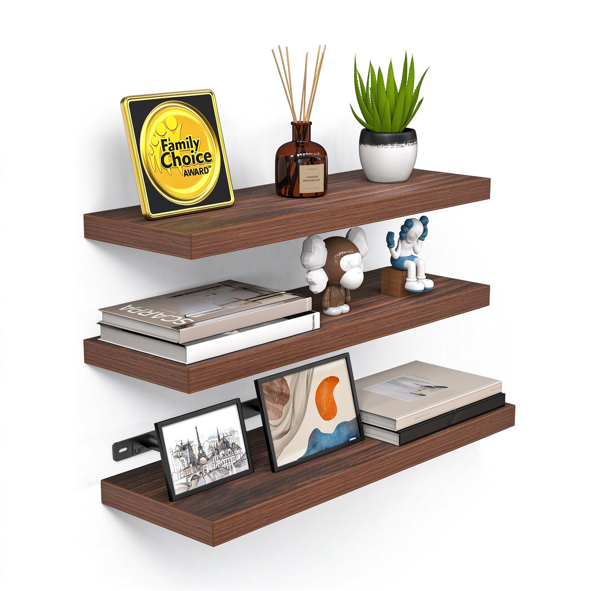 BAYKA Floating Shelves Set of 3, Wall Mounted Wooden Display Shelf Set for Bedroom, Bathroom, Living Room & Office-1