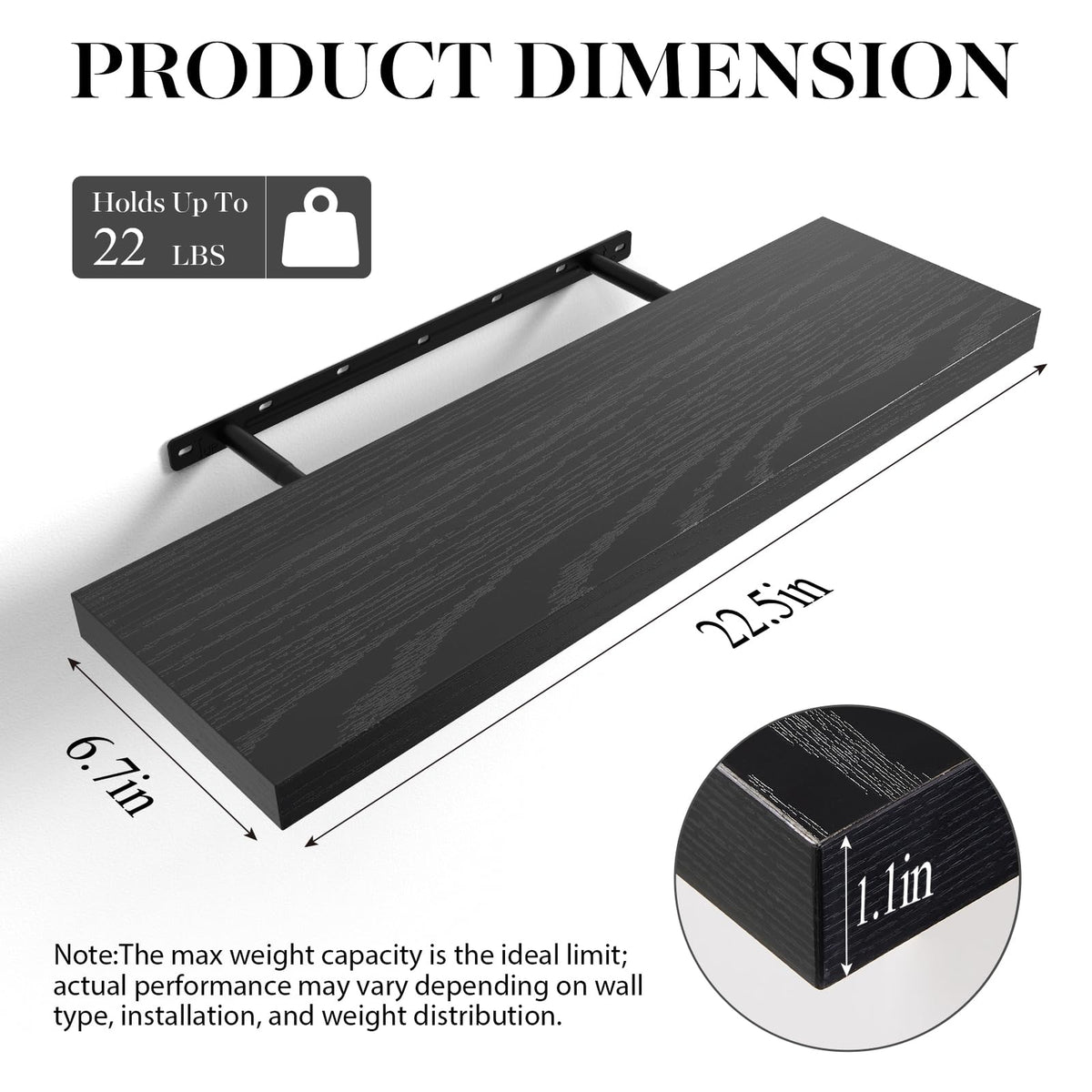 BAYKA Walnut Floating Shelves 22.5 Inch, Set of 2, Wall Mounted Wood Shelves for Bedroom Bathroom Living Room Decor, Farmhouse Display Bookshelf for Wall Storage-zoom-11