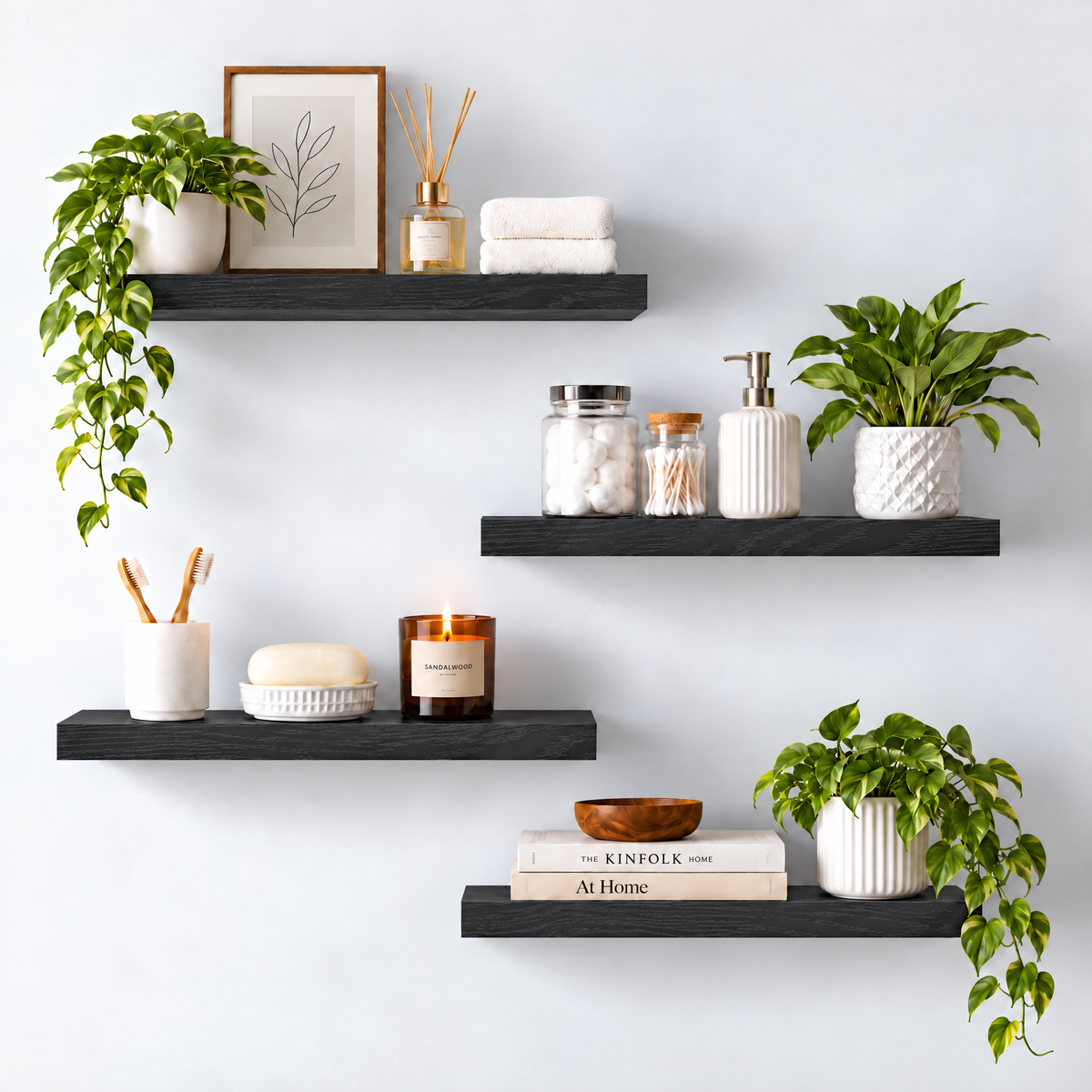 BAYKA Floating Shelves Set of 4, Wall Mounted Wood Storage Shelves with Invisible Brackets for Bedroom, Bathroom & Kitchen-zoom-8