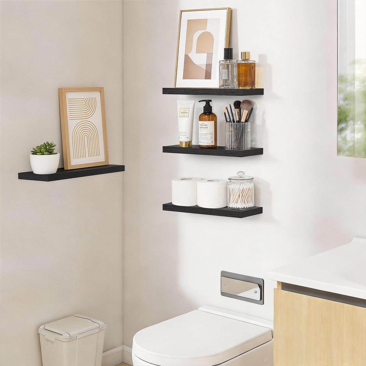 BAYKA Rustic Brown Floating Shelves 15.7 Inch, Set of 4, Wall Mounted Wood Shelves for Bedroom Bathroom Living Room Decor, Farmhouse Display Bookshelf for Wall Storage-2