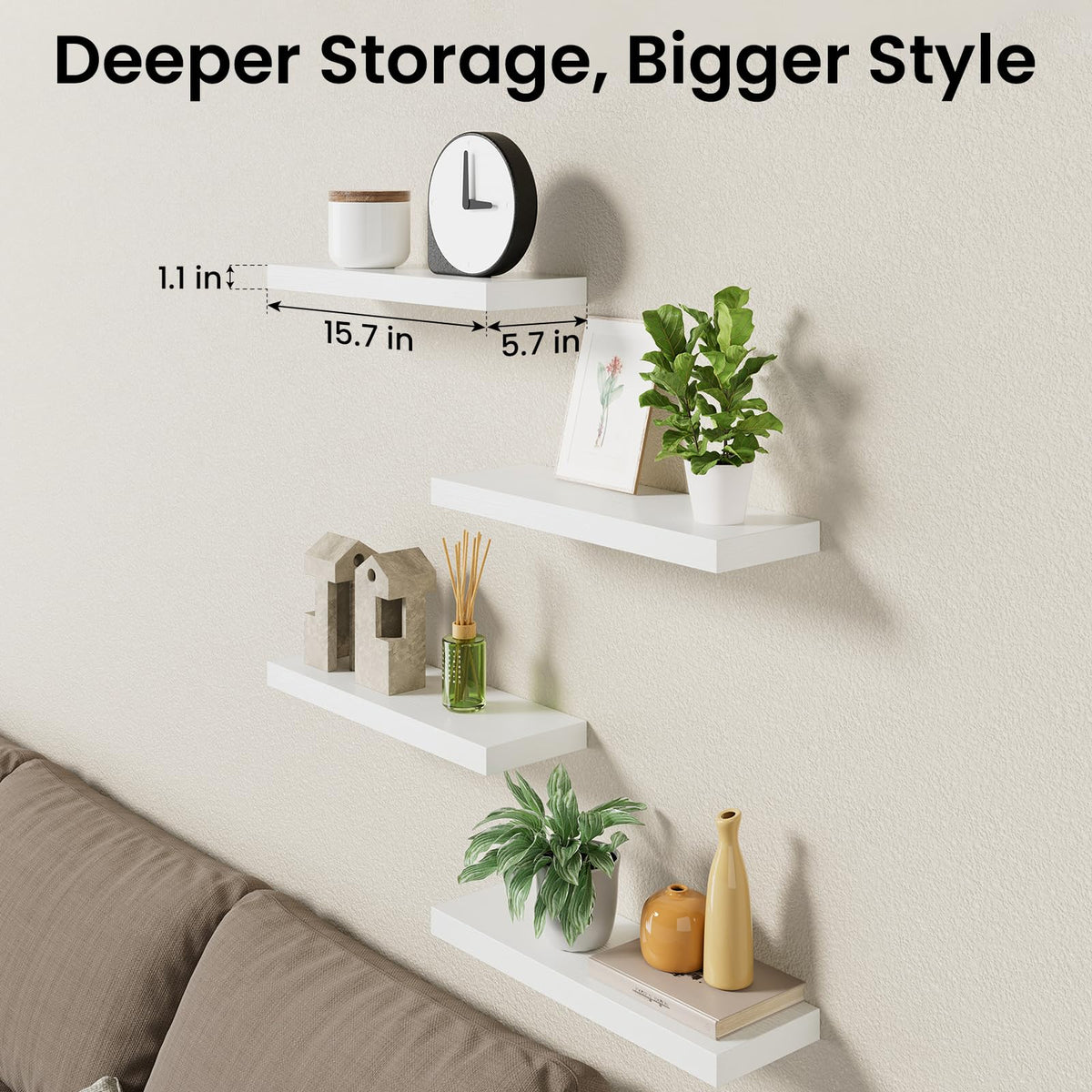 BAYKA Rustic Brown Floating Shelves 15.7 Inch, Set of 4, Wall Mounted Wood Shelves for Bedroom Bathroom Living Room Decor, Farmhouse Display Bookshelf for Wall Storage-zoom-10