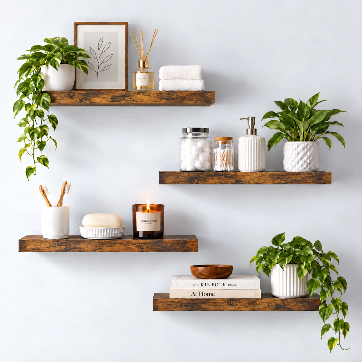 BAYKA Floating Shelves Set of 4, Wall Mounted Wood Storage Shelves with Invisible Brackets for Bedroom, Bathroom & Kitchen-9
