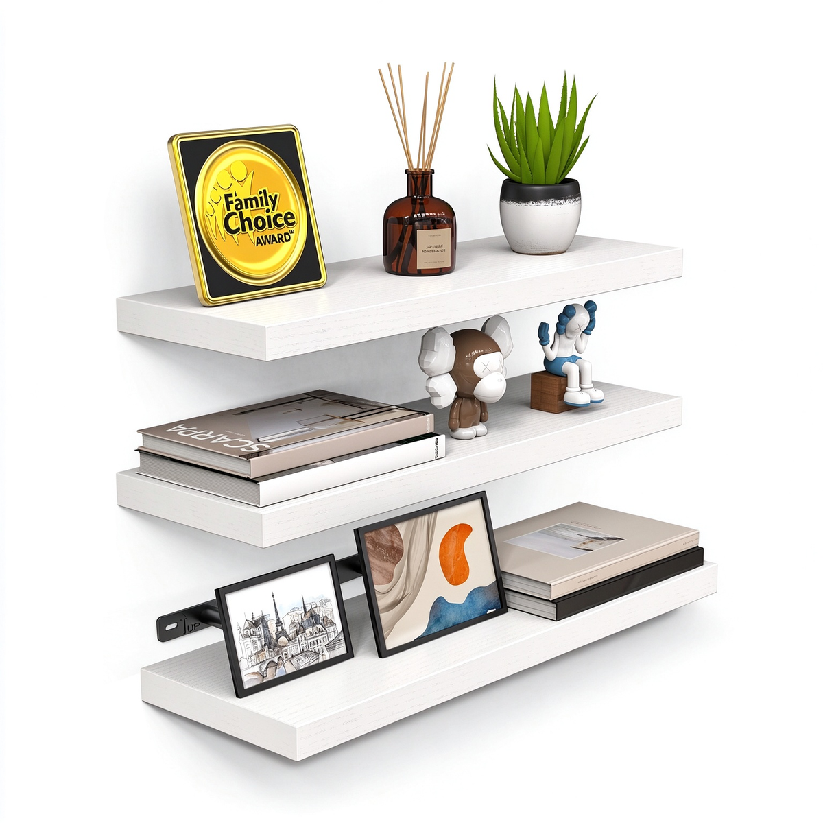 BAYKA Floating Shelves Set of 3, Wall Mounted Wooden Display Shelf Set for Bedroom, Bathroom, Living Room & Office-zoom-11