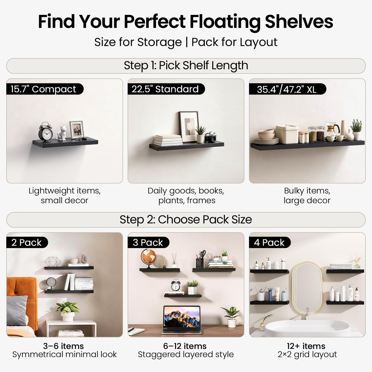 BAYKA Walnut Floating Shelves 22.5 Inch, Set of 2, Wall Mounted Wood Shelves for Bedroom Bathroom Living Room Decor, Farmhouse Display Bookshelf for Wall Storage-5
