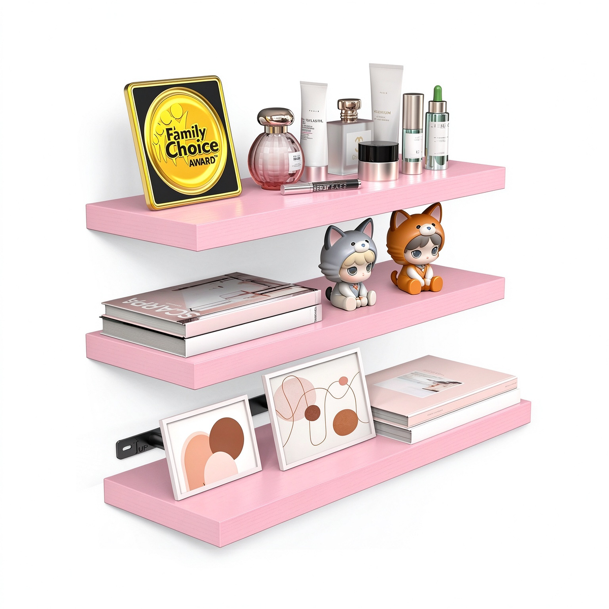 BAYKA Floating Shelves Set of 3, Wall Mounted Wooden Display Shelf Set for Bedroom, Bathroom, Living Room & Office-zoom-10