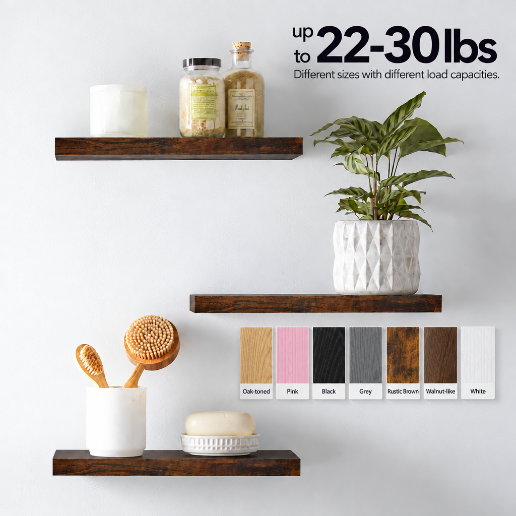 BAYKA Floating Shelves Set of 3, Light Oak Wall Mounted Wood Shelves for Bedroom Bathroom Living Room Decor, Rustic Farmhouse Display Bookshelf for Wall Storage-1