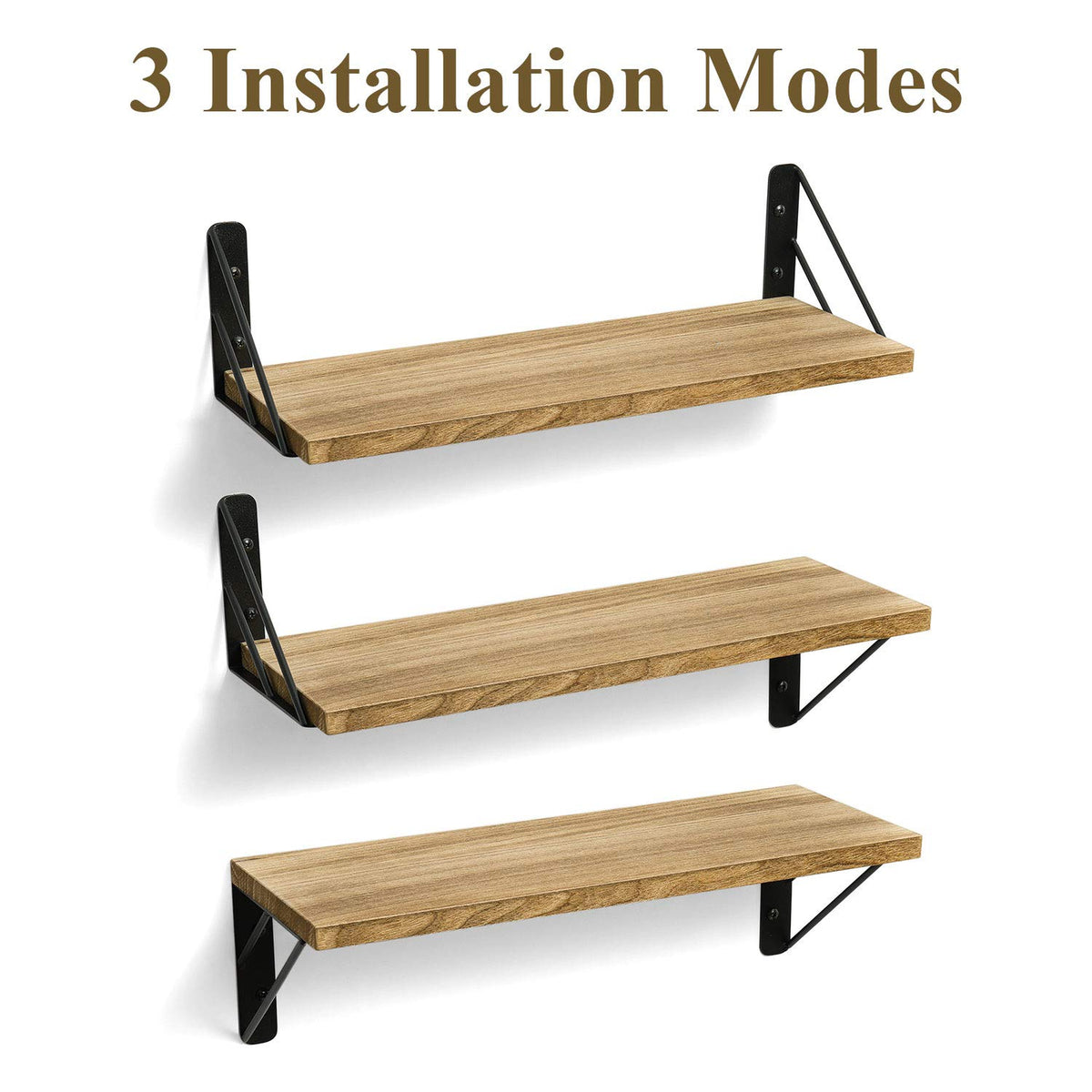 BAYKA Wall Mounted Floating Shelves, Set of 3, 16in, 23in & 36in Wall Shelves for Bedroom, Living Room, Bathroom & Kitchen, Multiple Colors-zoom-1