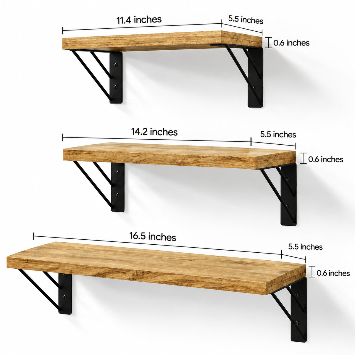 BAYKA Wall Mounted Floating Shelves, Set of 3, 16in, 23in & 36in Wall Shelves for Bedroom, Living Room, Bathroom & Kitchen, Multiple Colors-20