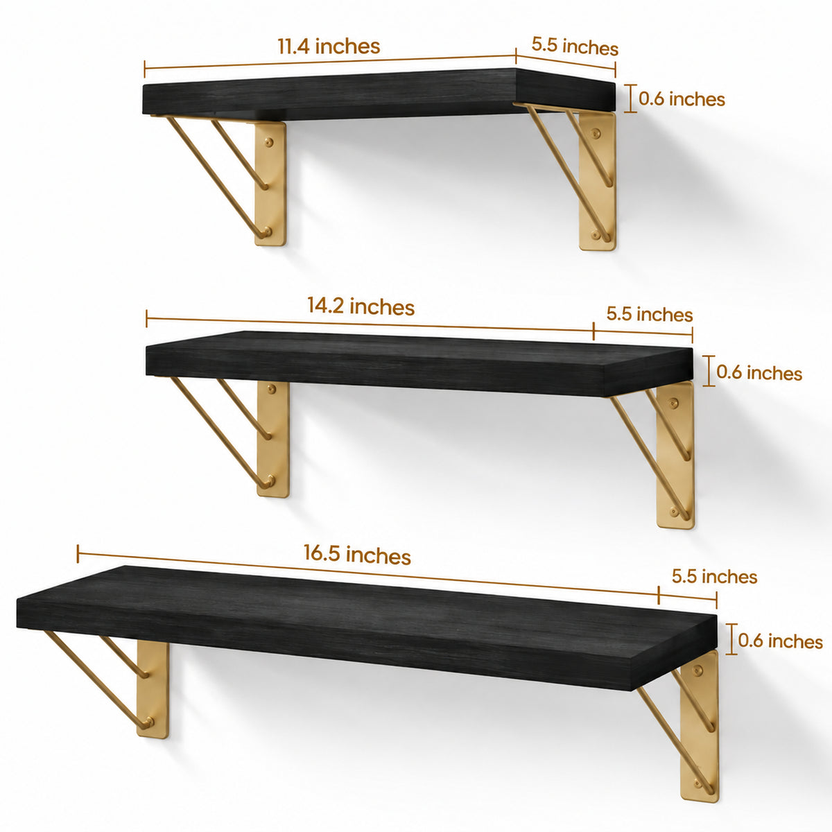 BAYKA Wall Mounted Floating Shelves, Set of 3, 16in, 23in & 36in Wall Shelves for Bedroom, Living Room, Bathroom & Kitchen, Multiple Colors-19