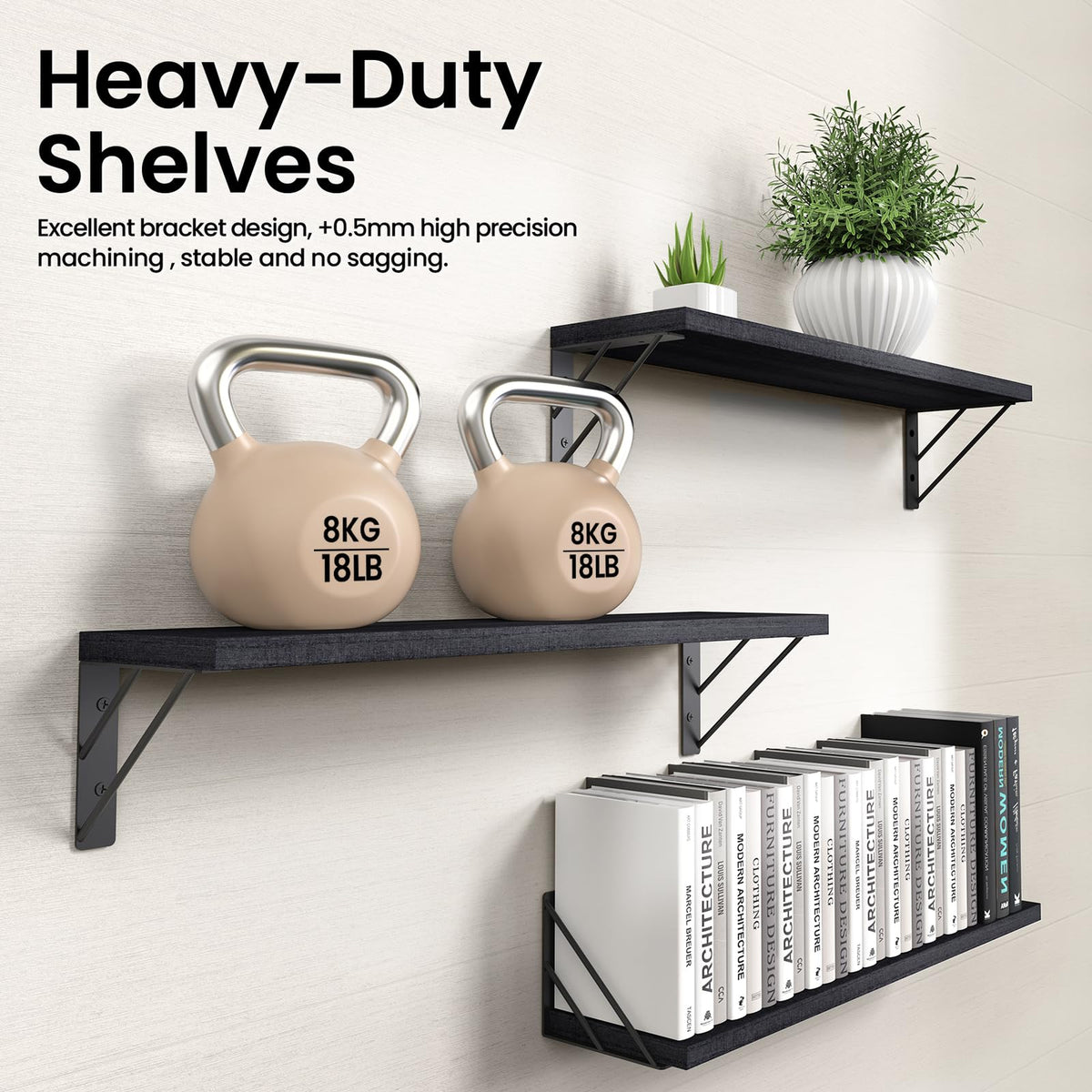 BAYKA Wall Mounted Floating Shelves, Set of 3, 16in, 23in & 36in Wall Shelves for Bedroom, Living Room, Bathroom & Kitchen, Multiple Colors-8