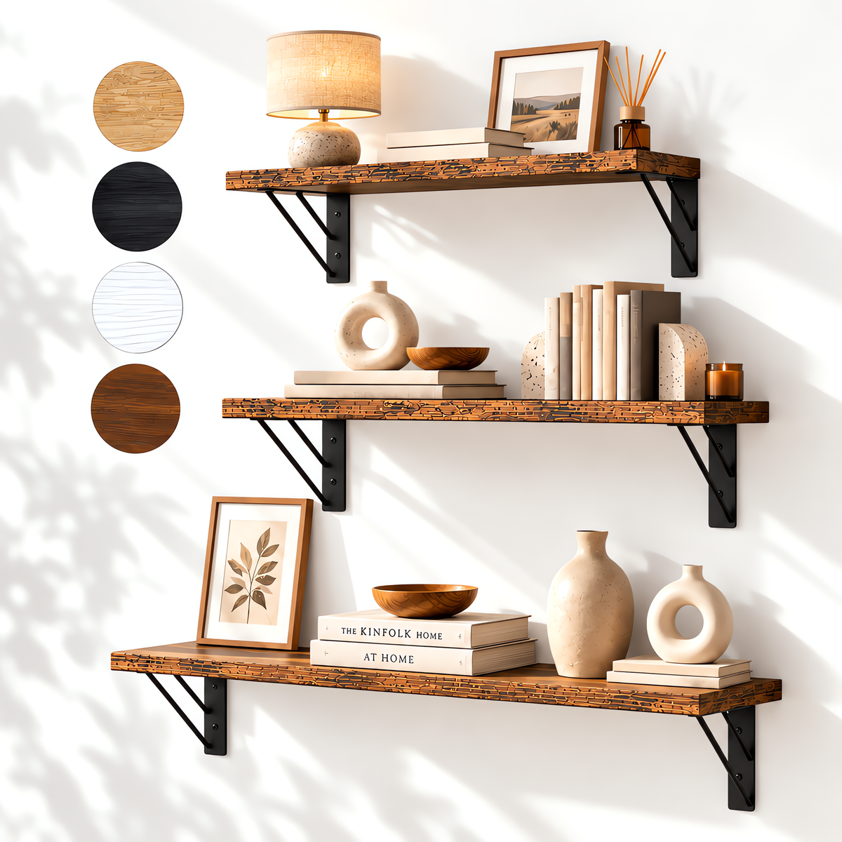 BAYKA Wall Mounted Floating Shelves, Set of 3, 16in, 23in & 36in Wall Shelves for Bedroom, Living Room, Bathroom & Kitchen, Multiple Colors-zoom-1