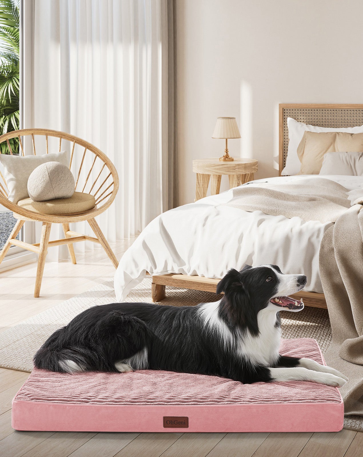 OhGeni | Orthopedic Waterproof & Machine Washable Dog Bed | 36 Inches | Pink - aborderproducts