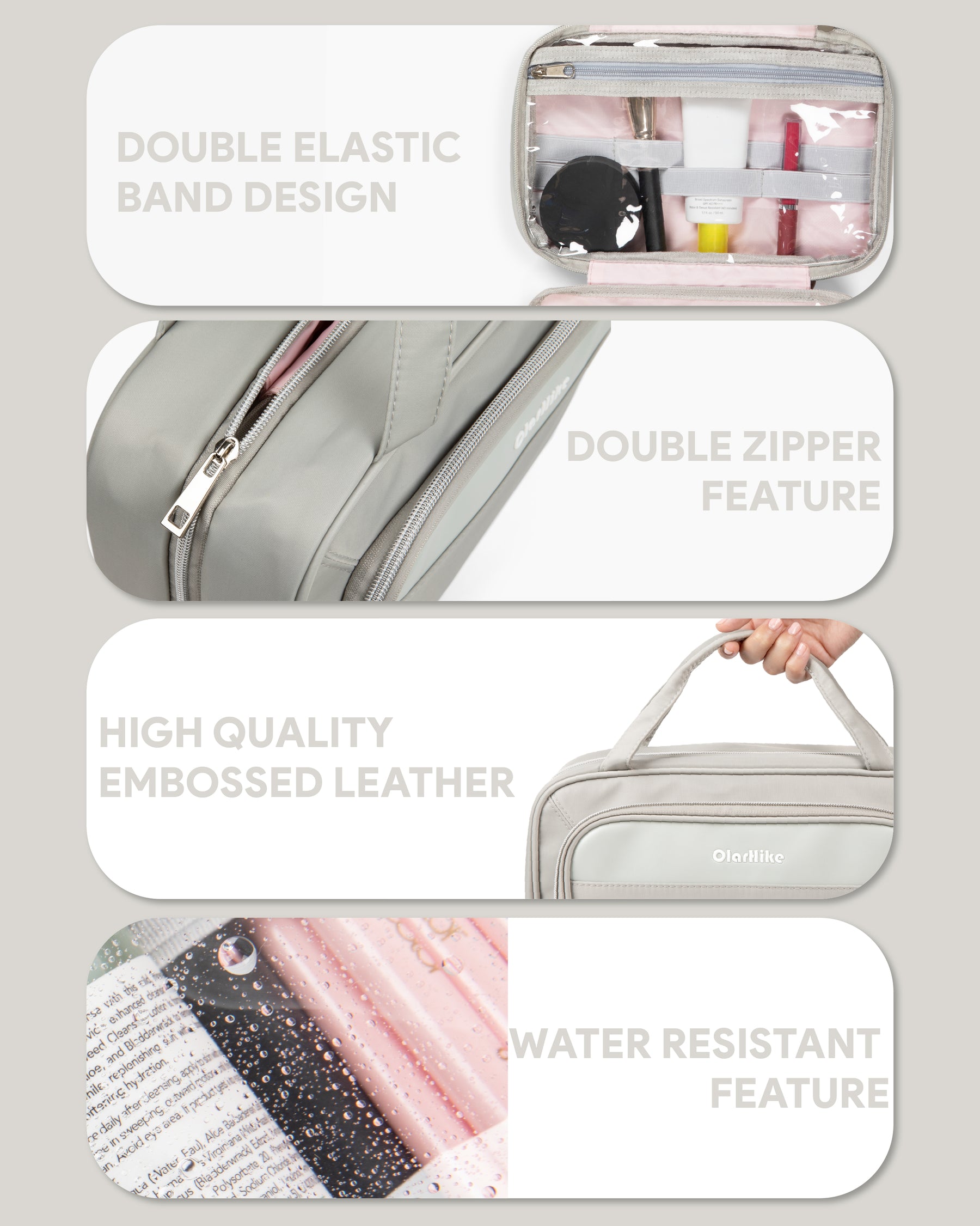 OlarHike Toiletry Bag, Medium Size Makeup Jewelry 3 in 1 Essentials Travel Packing Organizers (Grey) - aborderproducts