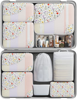 Travel Makeup Organizer M3V1 (6+5) 11-Piece Set White Floral