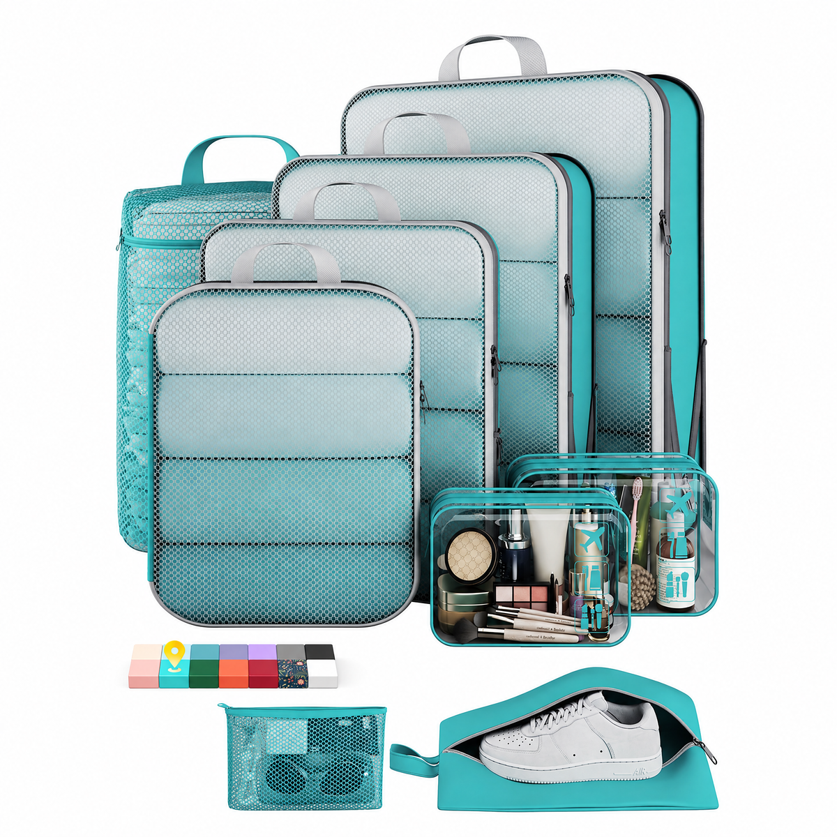 Veken Compression Packing Cubes for Travel - Expandable Luggage Organizers (6-11 Pcs Set, Multi-Color)-22