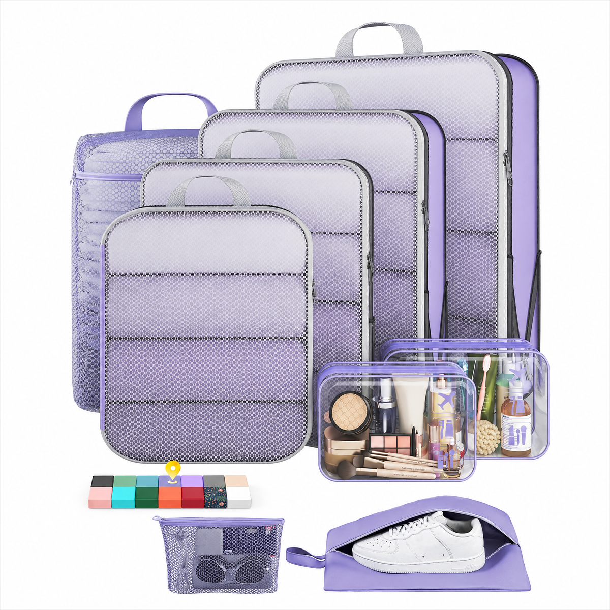 Veken Compression Packing Cubes for Travel - Expandable Luggage Organizers (6-11 Pcs Set, Multi-Color)-16