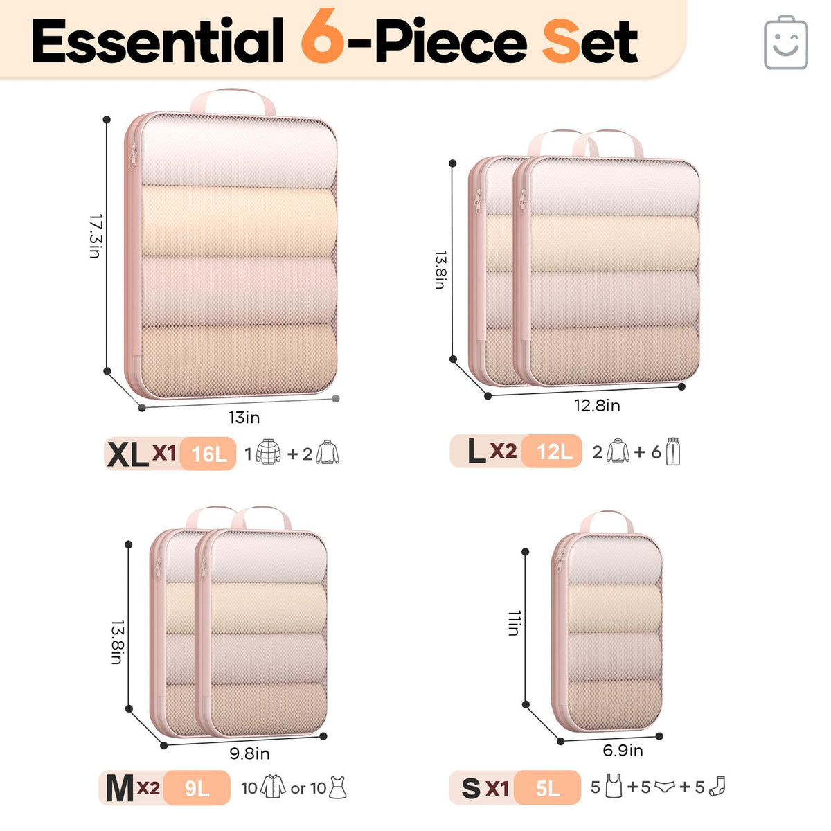 Veken Compression Packing Cubes for Travel - Expandable Luggage Organizers (6-11 Pcs Set, Multi-Color)-zoom-3