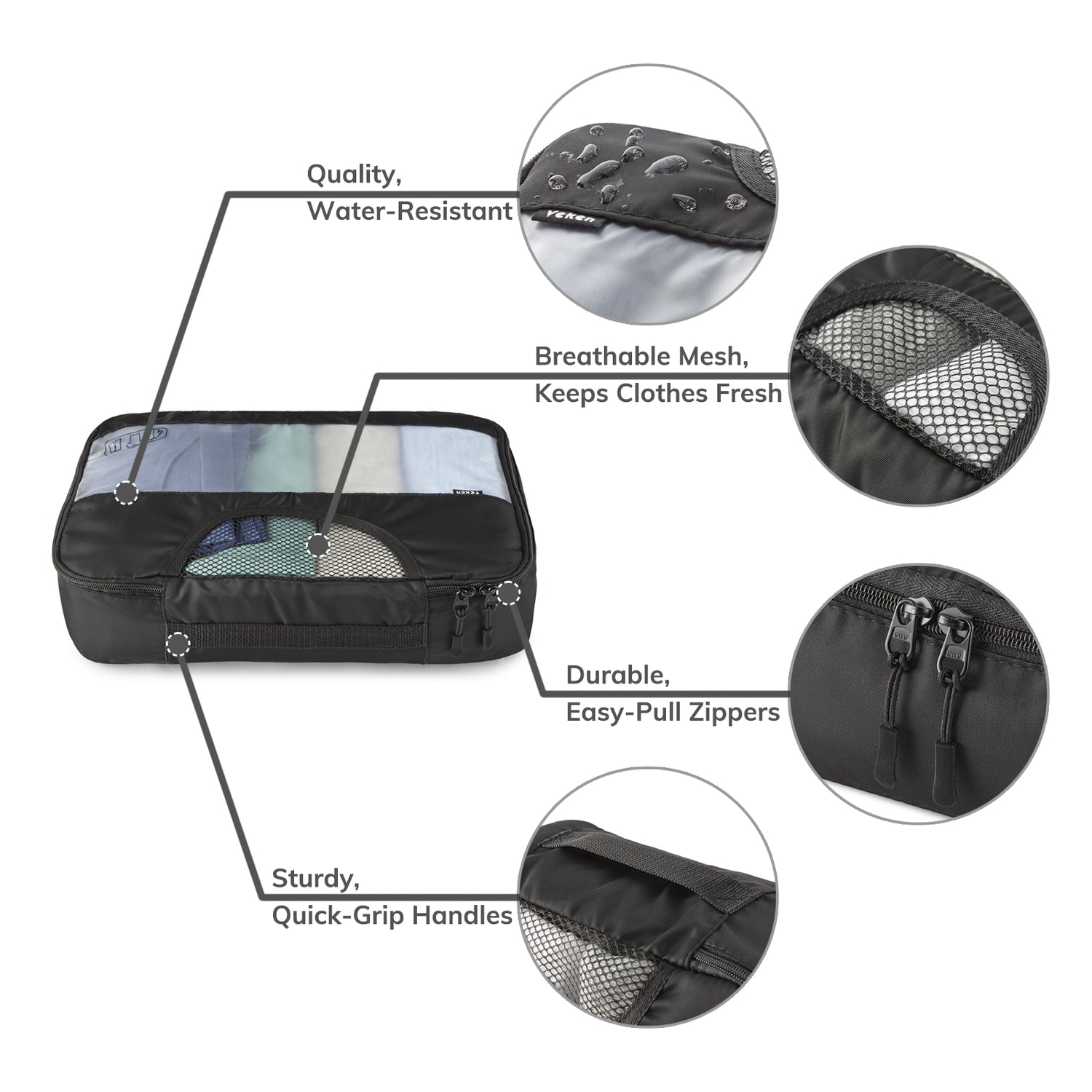 Packing Cubes 6 Set Color Jet Black Veken aborderproducts