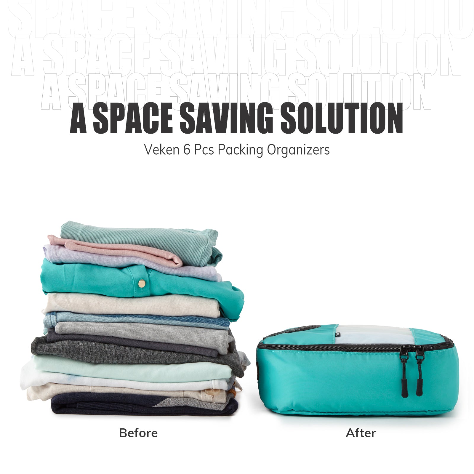 Packing Cubes | 6 Set | Color Cyan | Veken - aborderproducts
