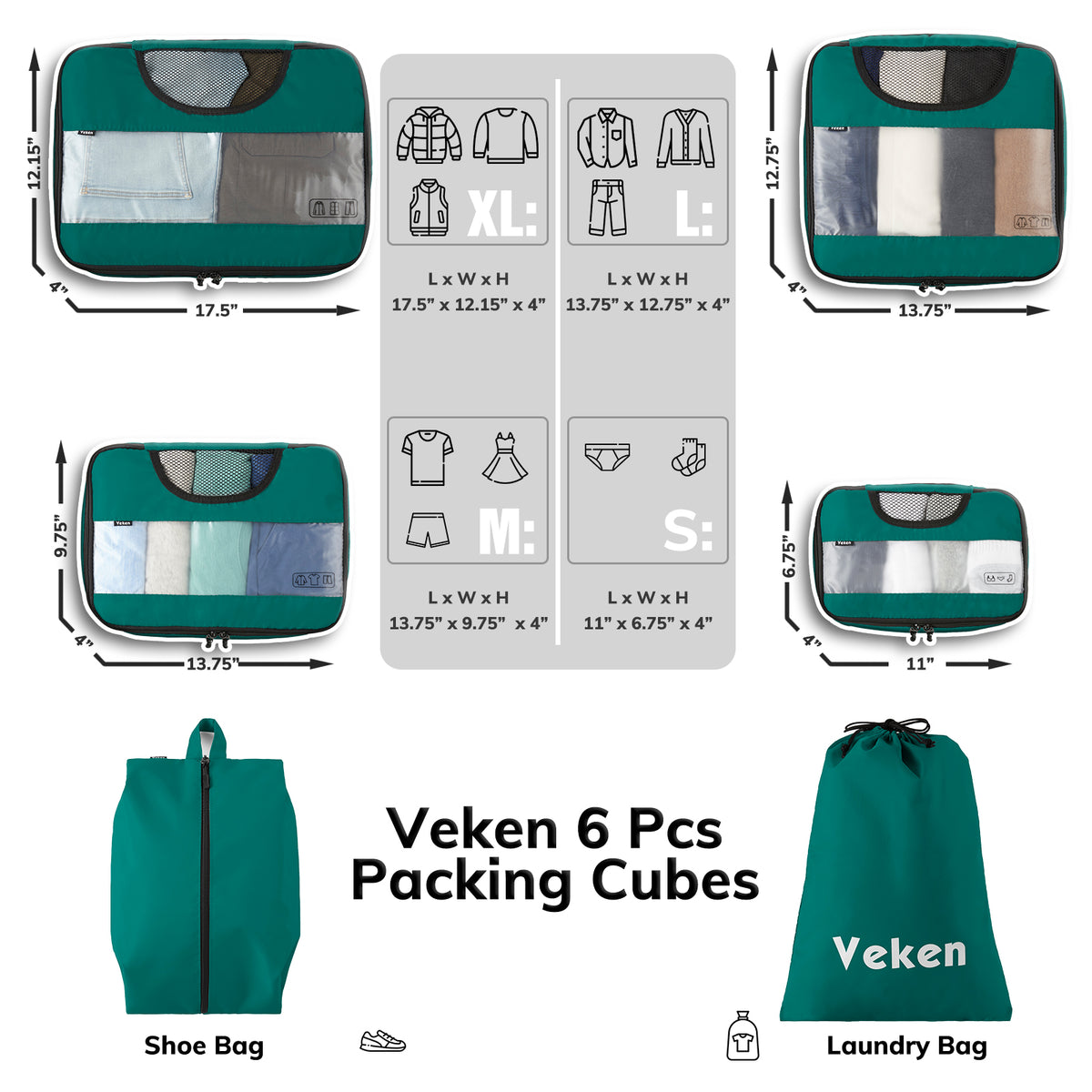 Packing Cubes | 6 Set | Color Indigo | Veken - aborderproducts