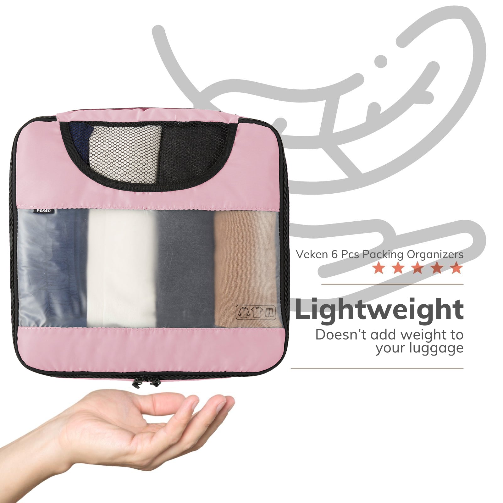Packing Cubes | 6 Set | Color Pink | Veken - aborderproducts