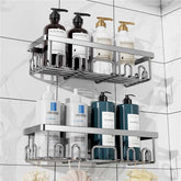 Veken Rustproof & Waterproof Shower Caddy 2-Pack, No Drilling Adhesive Shelves Rack with Soap Holder, Large Capacity Bathroom Organizers and Storage, Wall-Mounted Kitchen & Home Decor, Silver - aborderproducts