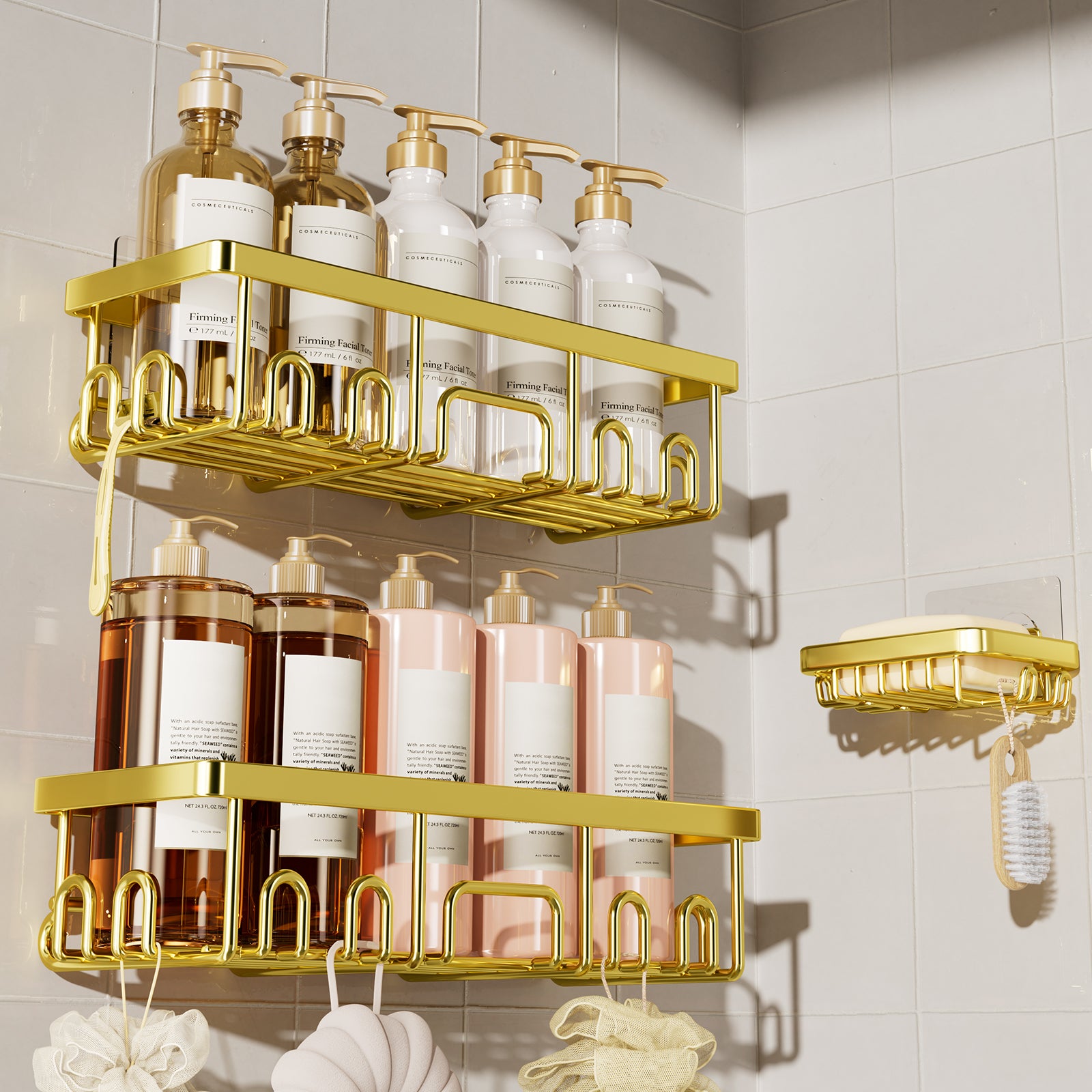 Veken Shower Caddy Shelf Set Adhesive No Drill Bathroom Organizer Waterproof Rustproof Wall Storage for Shampoo Soap Accessories-zoom-1