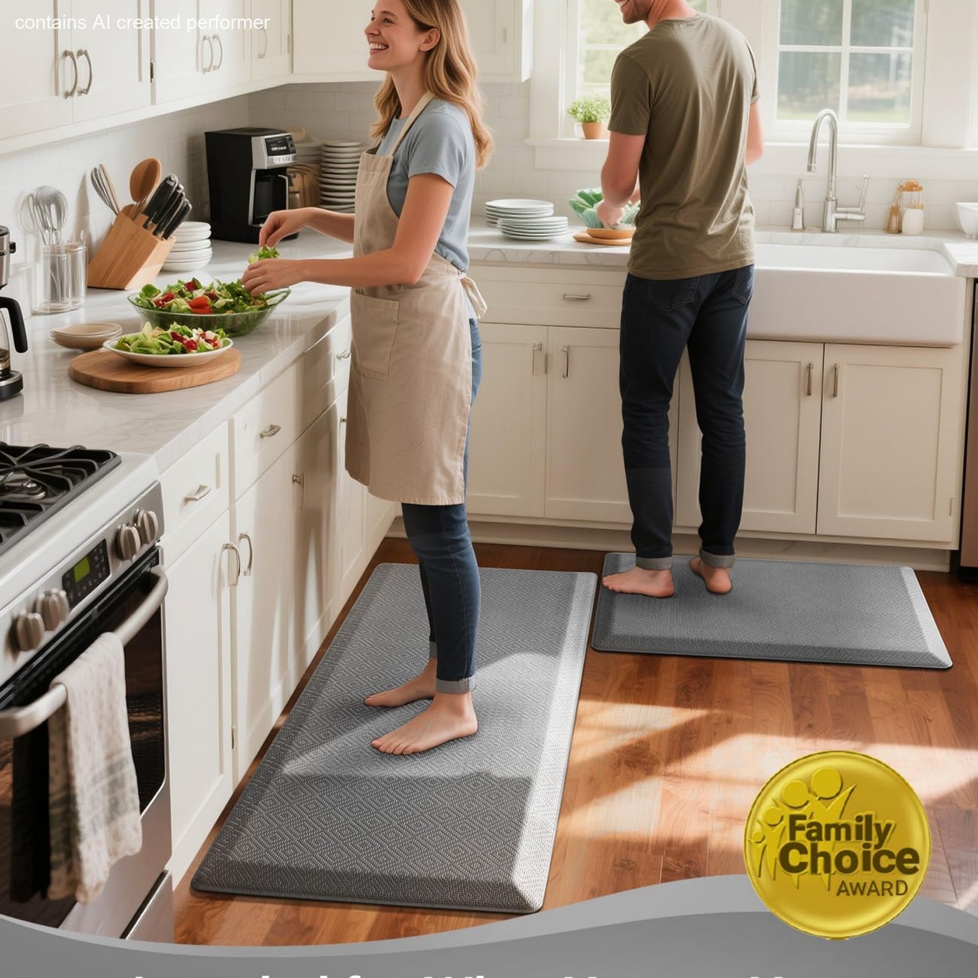 Ophanie 20x39 Kitchen Mat 3/4 Inch Thick Anti Fatigue Cushioned Floor Rug Waterproof Non Slip Standing Mat Grey-3
