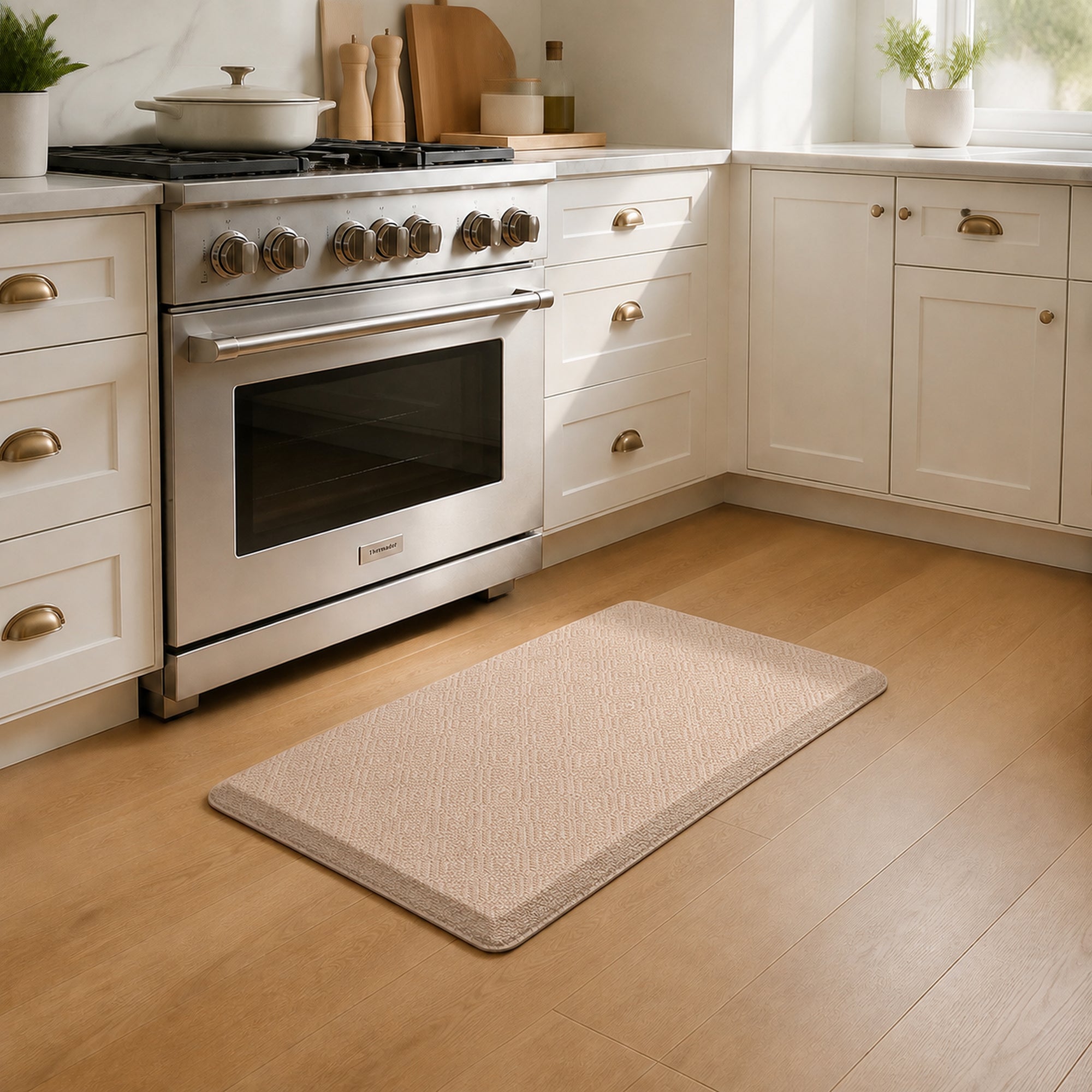 Ophanie 20x32 Kitchen Mat 3/4 Inch Thick Anti Fatigue Cushioned Floor Rug Waterproof Non Slip Standing Mat Beige-zoom-3