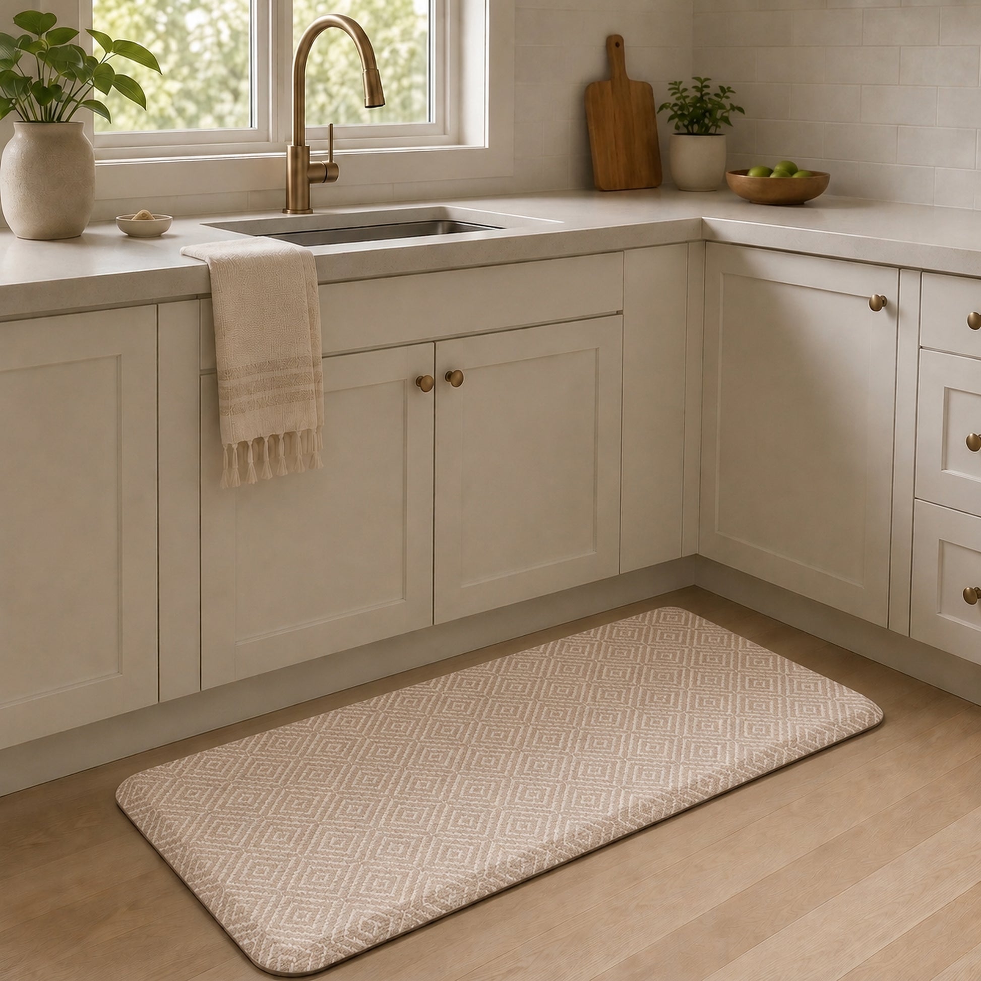 Ophanie 20x39 Kitchen Mat 3/4 Inch Thick Anti Fatigue Cushioned Floor Rug Waterproof Non Slip Standing Mat Beige-3