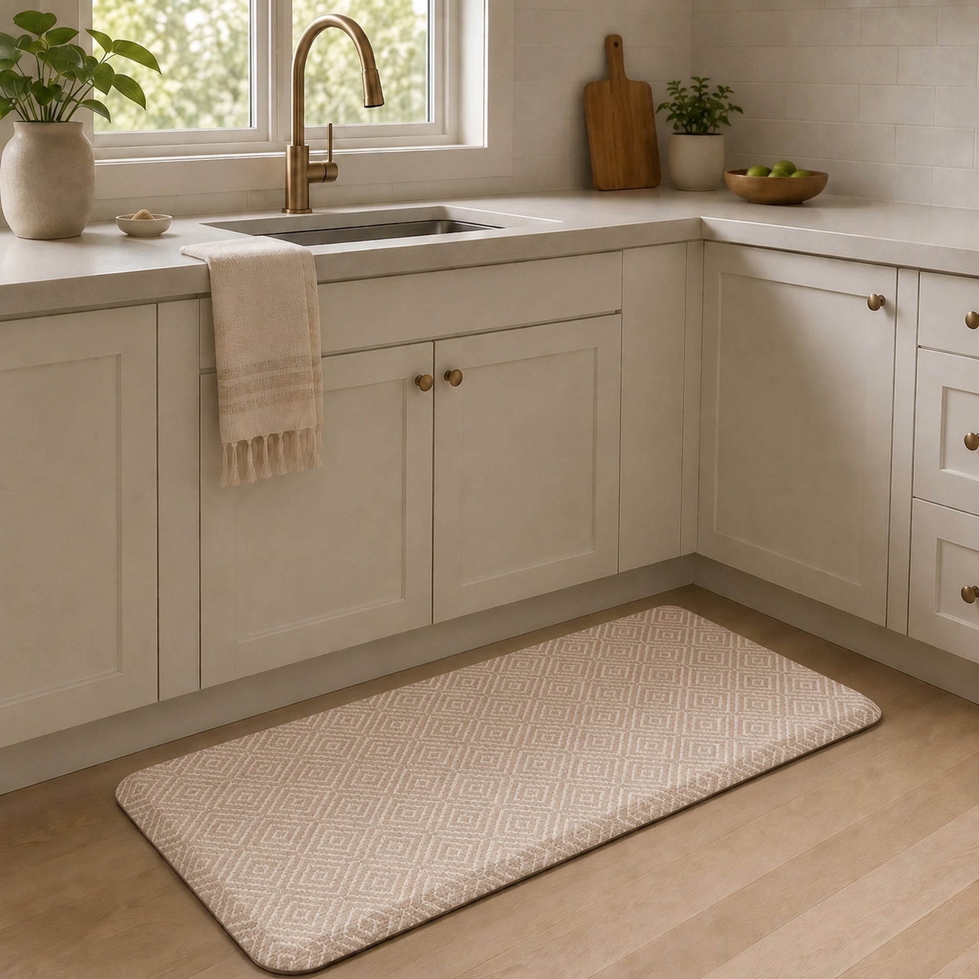 Ophanie 20x39 Kitchen Mat 3/4 Inch Thick Anti Fatigue Cushioned Floor Rug Waterproof Non Slip Standing Mat Beige-zoom-3