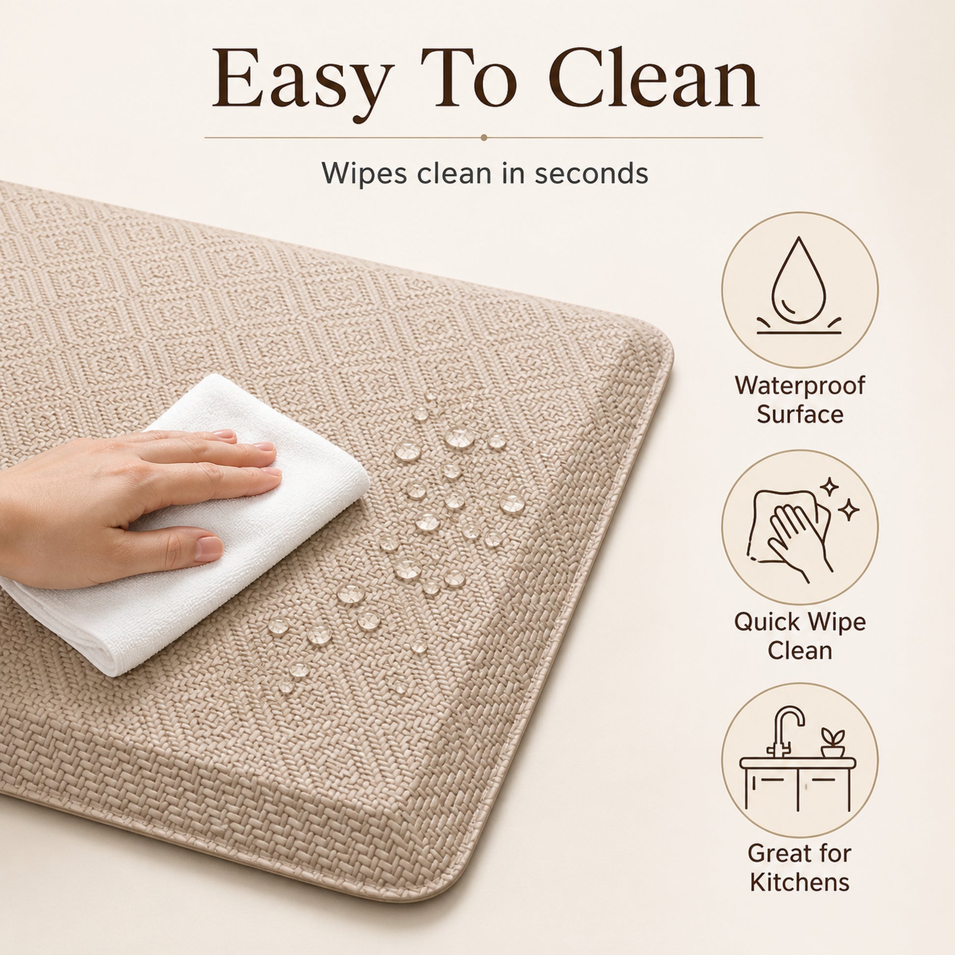 Ophanie 20x39 Kitchen Mat 3/4 Inch Thick Anti Fatigue Cushioned Floor Rug Waterproof Non Slip Standing Mat Beige-6