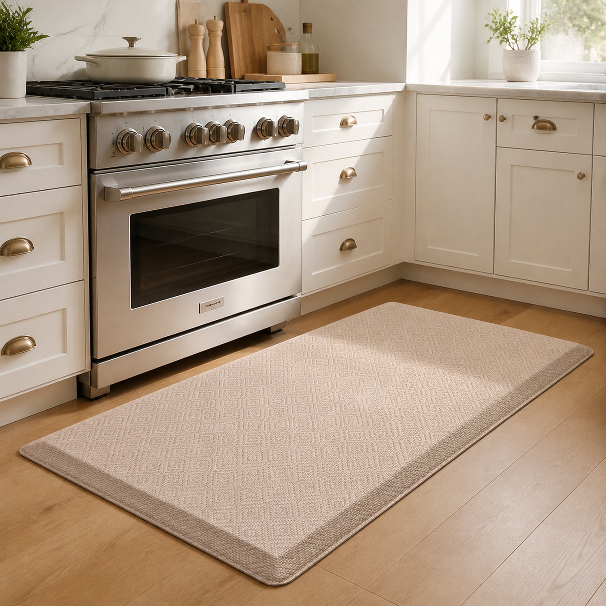 Ophanie 20x39 Kitchen Mat 3/4 Inch Thick Anti Fatigue Cushioned Floor Rug Waterproof Non Slip Standing Mat Beige-zoom-3