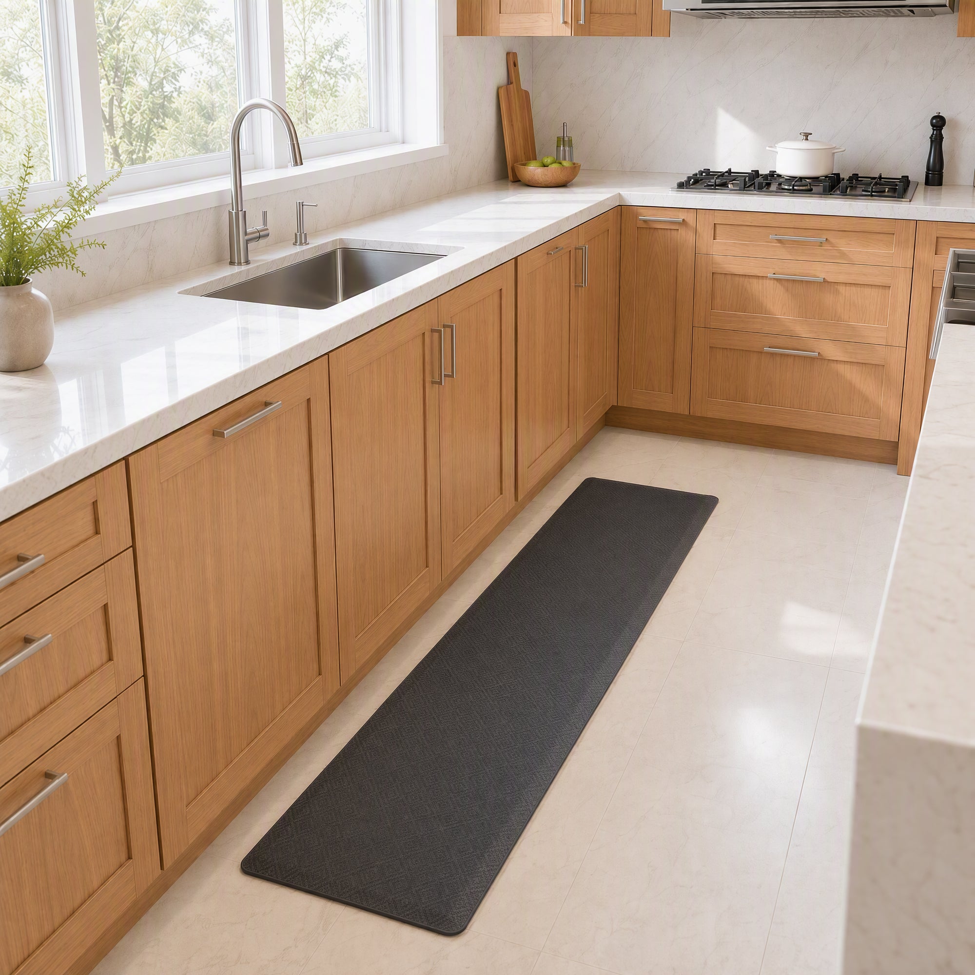 Ophanie 24x70 Kitchen Mat 3/4 Inch Thick Anti Fatigue Cushioned Floor Rug Waterproof Non Slip Standing Mat Black