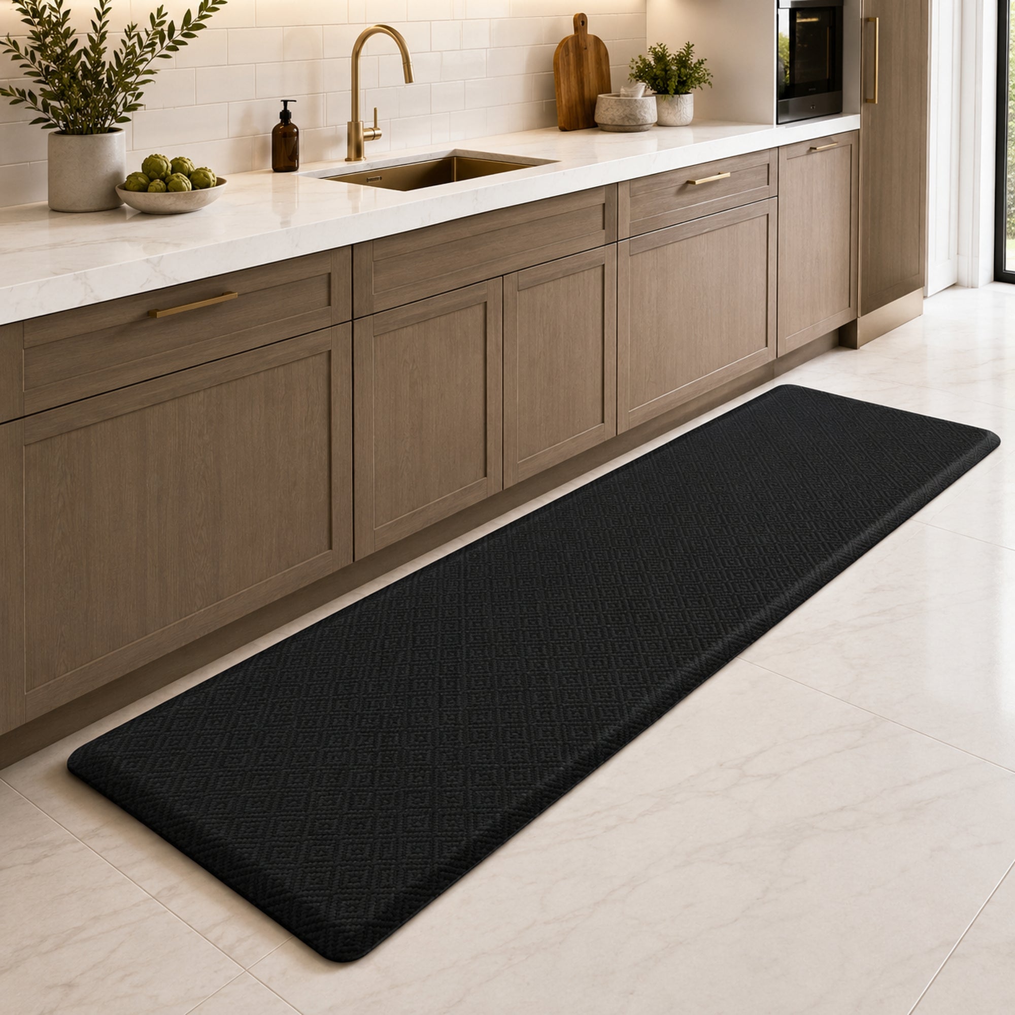 Ophanie 24x70 Kitchen Mat 3/4 Inch Thick Anti Fatigue Cushioned Floor Rug Waterproof Non Slip Standing Mat Black