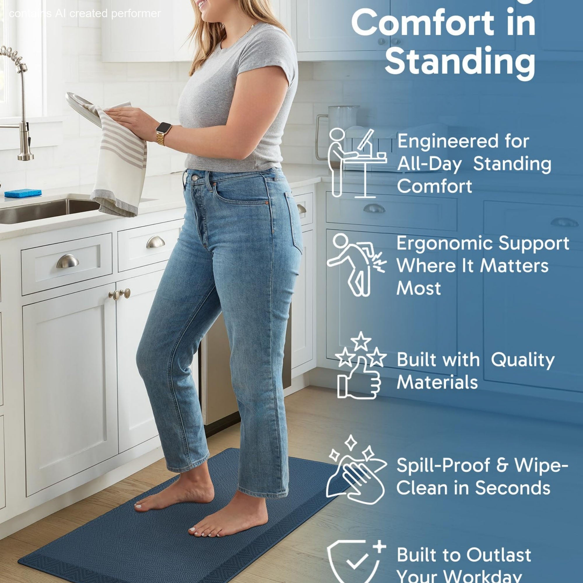 Ophanie 20x39 Kitchen Mat 3/4 Inch Thick Anti Fatigue Cushioned Floor Rug Waterproof Non Slip Standing Mat Blue-zoom-4