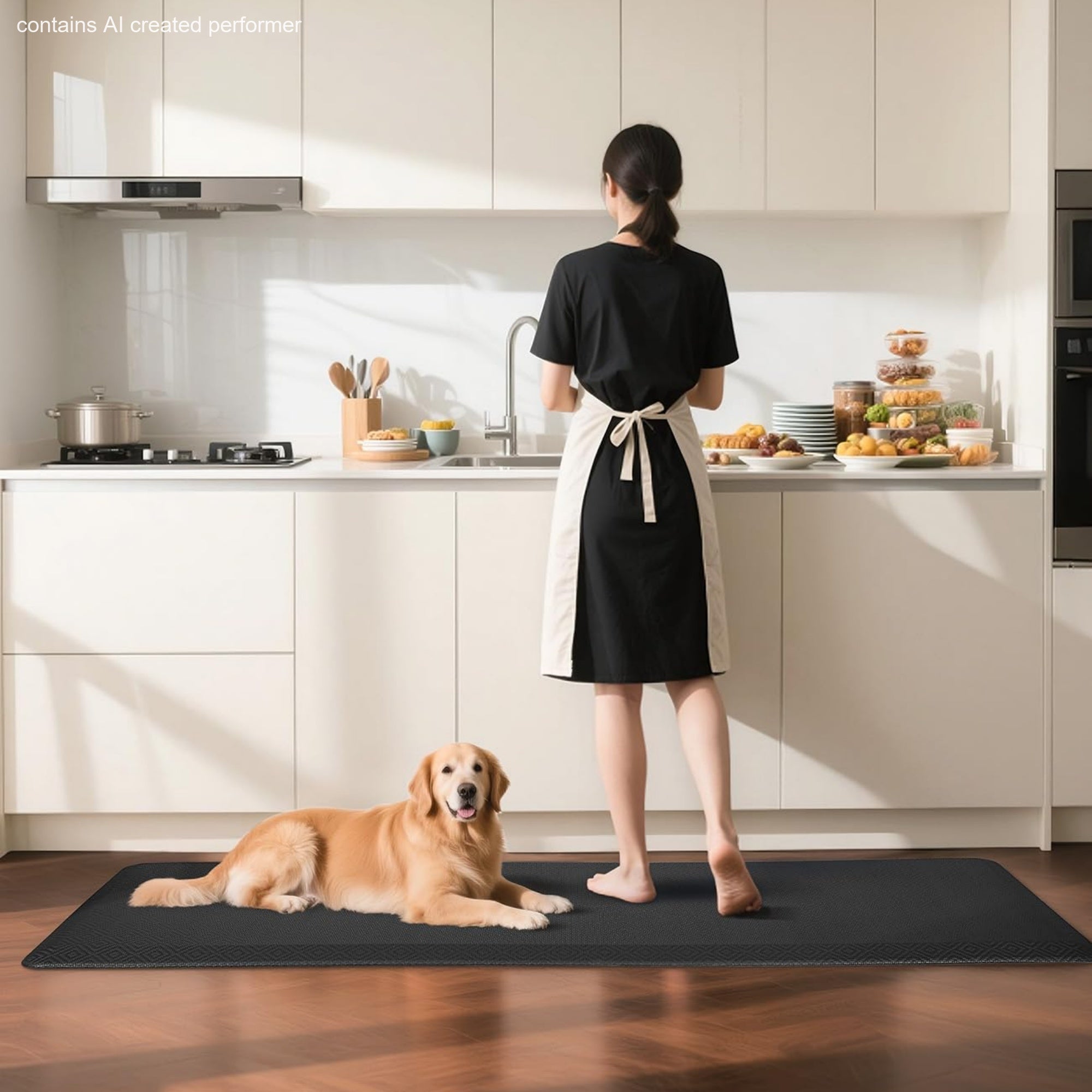 Ophanie 24x70 Kitchen Mat 3/4 Inch Thick Anti Fatigue Cushioned Floor Rug Waterproof Non Slip Standing Mat Black-zoom-6