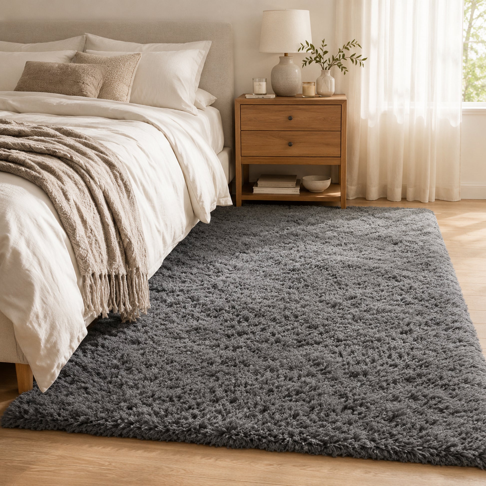 Ophanie 4x6 Area Rug Non Slip Plush Shag Bedroom Living Room Carpet Grey Soft Fluffy Floor Rug-3