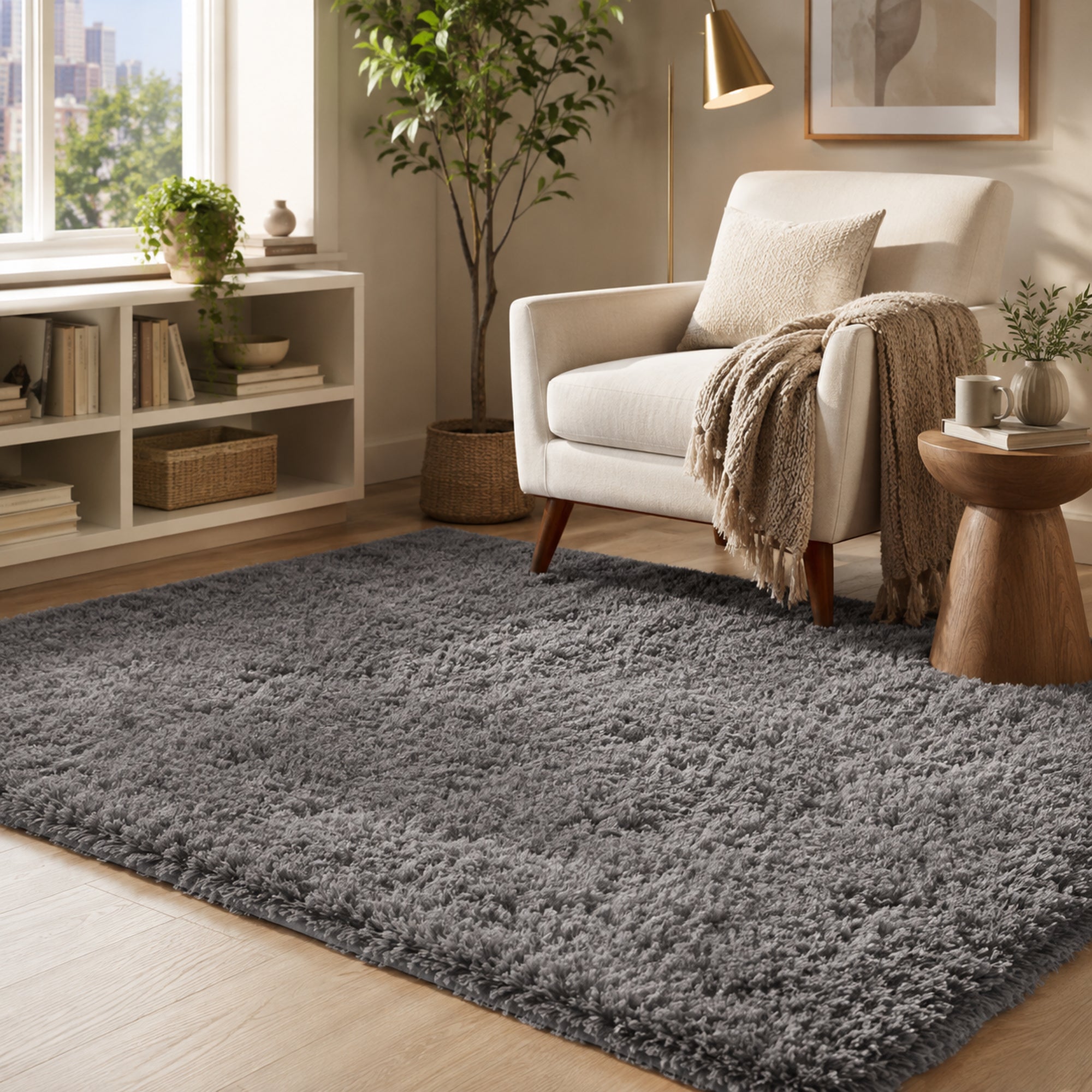Ophanie 4x6 Area Rug Non Slip Plush Shag Bedroom Living Room Carpet Grey Soft Fluffy Floor Rug